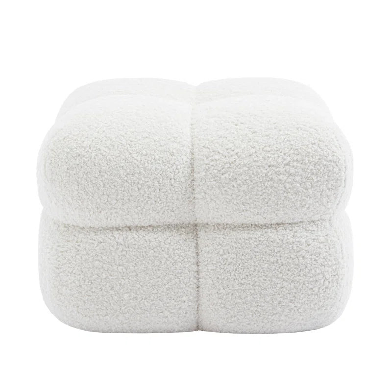 Rober Boucle Fabric Pouffe In Bright White Colour - Febonic Living