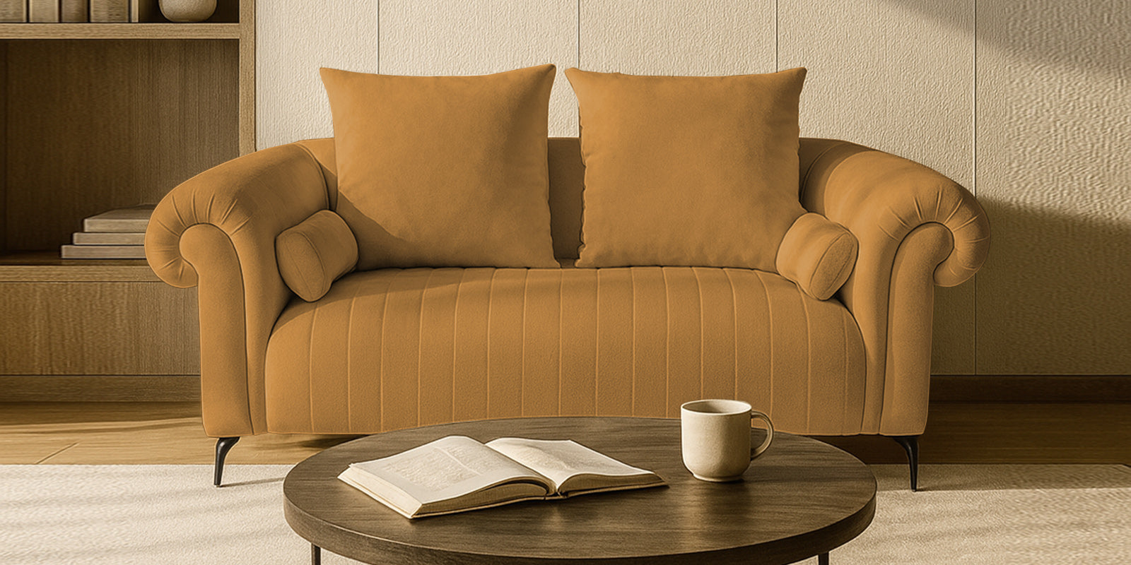 Rocar Fabric 2 Seater Sofa In Lime Yellow Colour