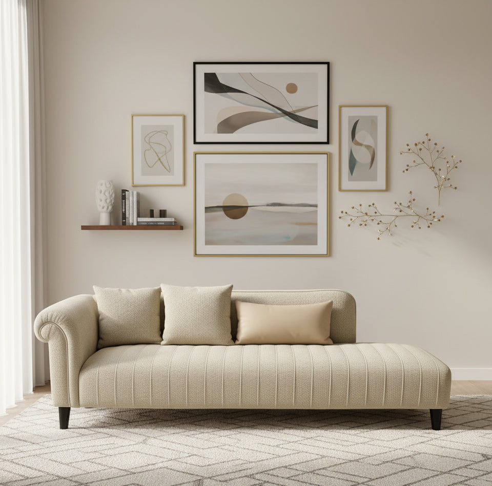 Rocar 3 Seater Fabric Chaise Lounger - Bone Beige by Febonic Living