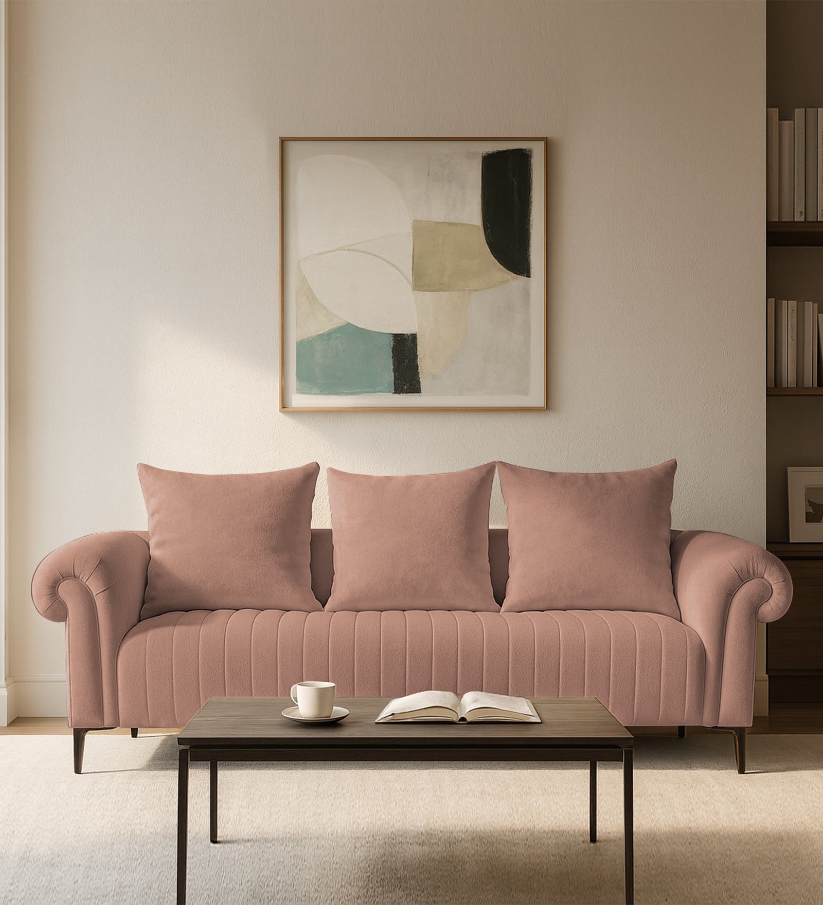 Rocar Fabric 3 Seater Sofa In Maple Pink Colour