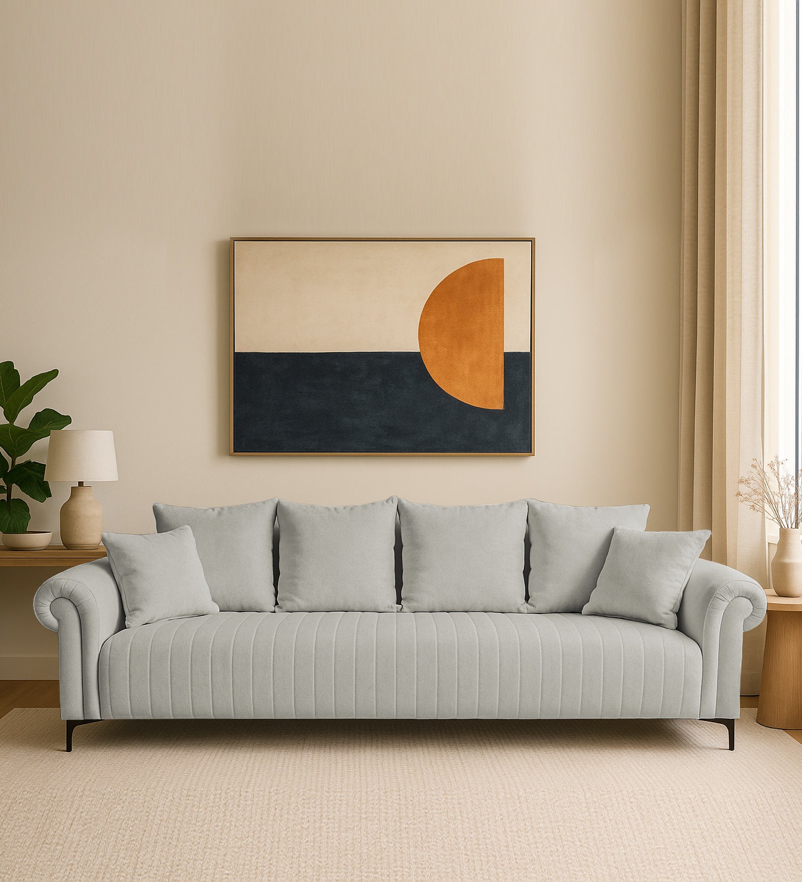 Rocar Fabric 4 Seater Sofa In Bone Beige Colour