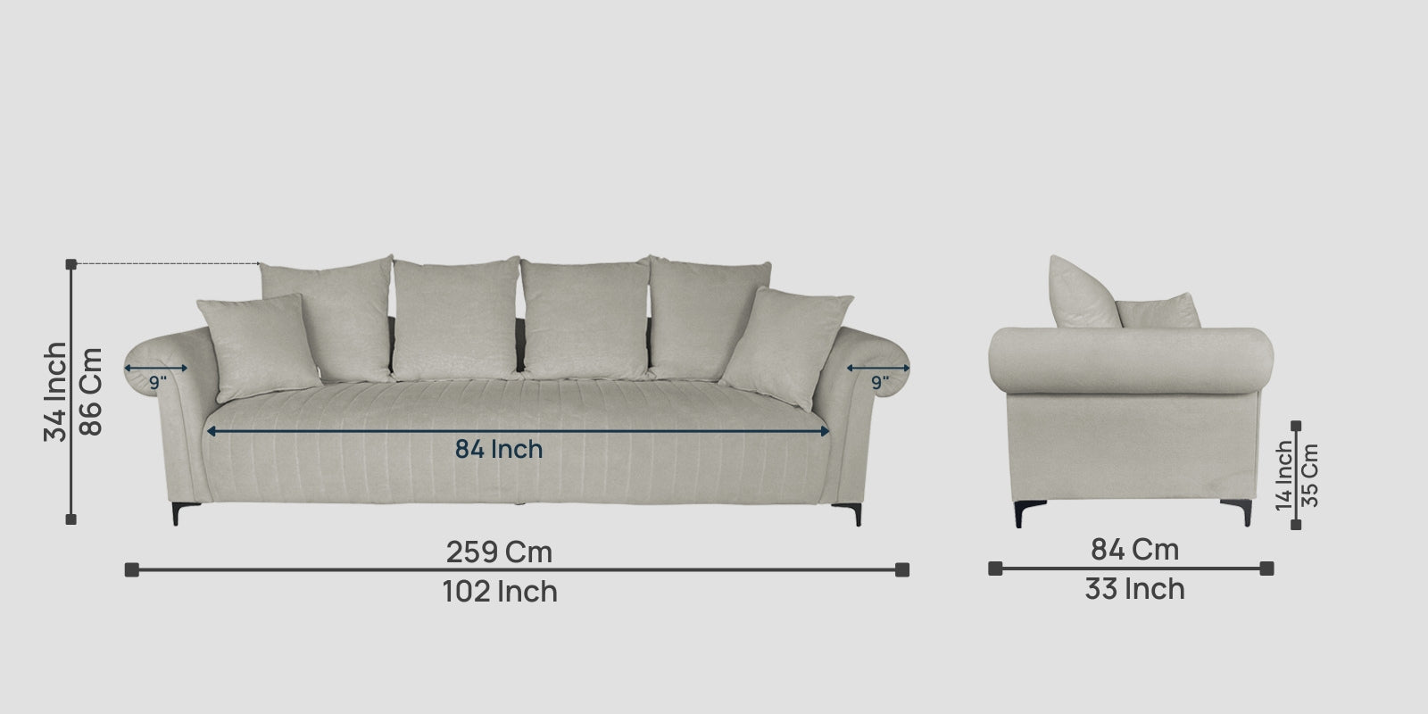 Rocar Fabric 4 Seater Sofa In Bone Beige Colour