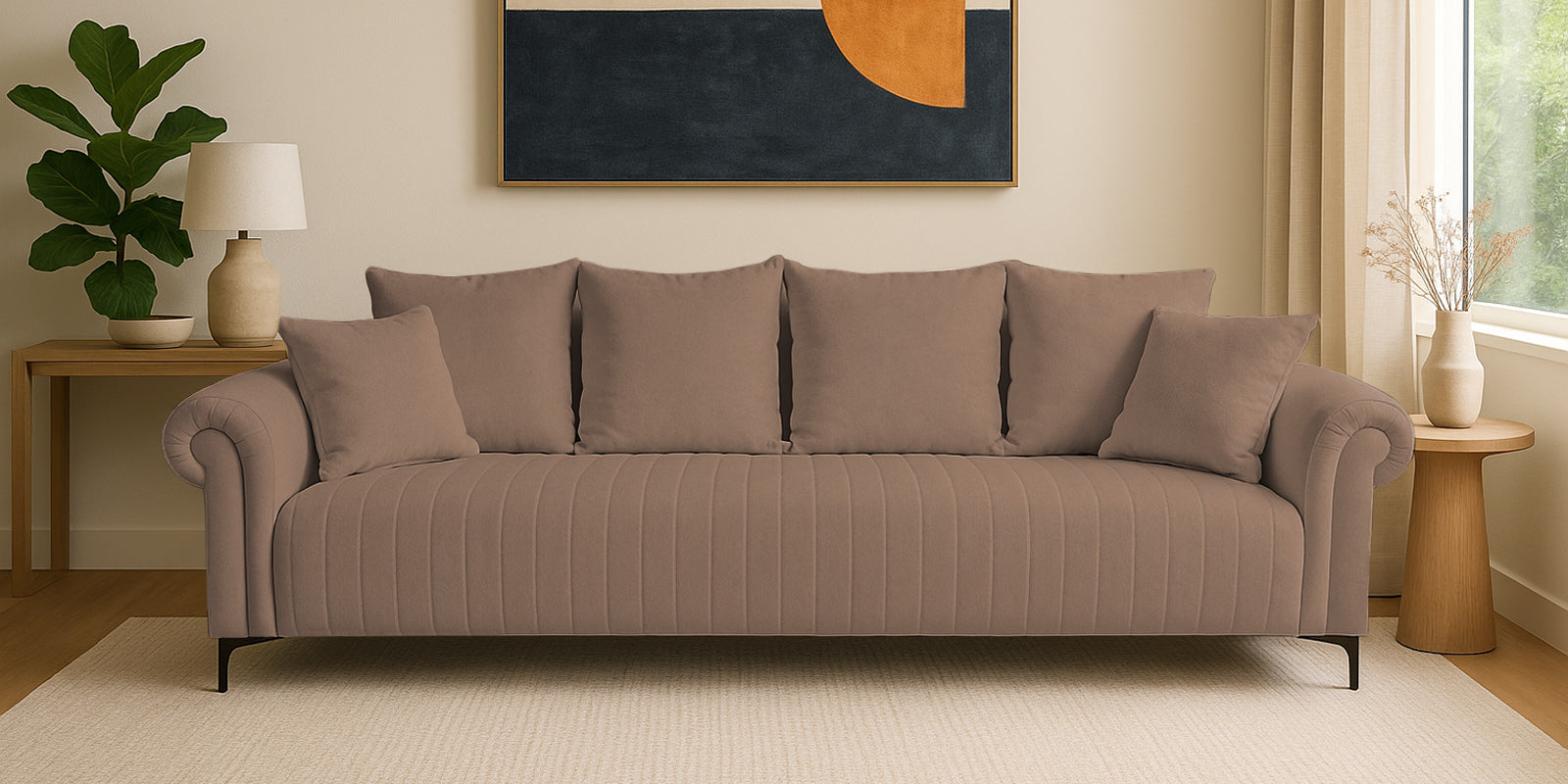 Rocar Fabric 4 Seater Sofa In Earthy Beige Colour