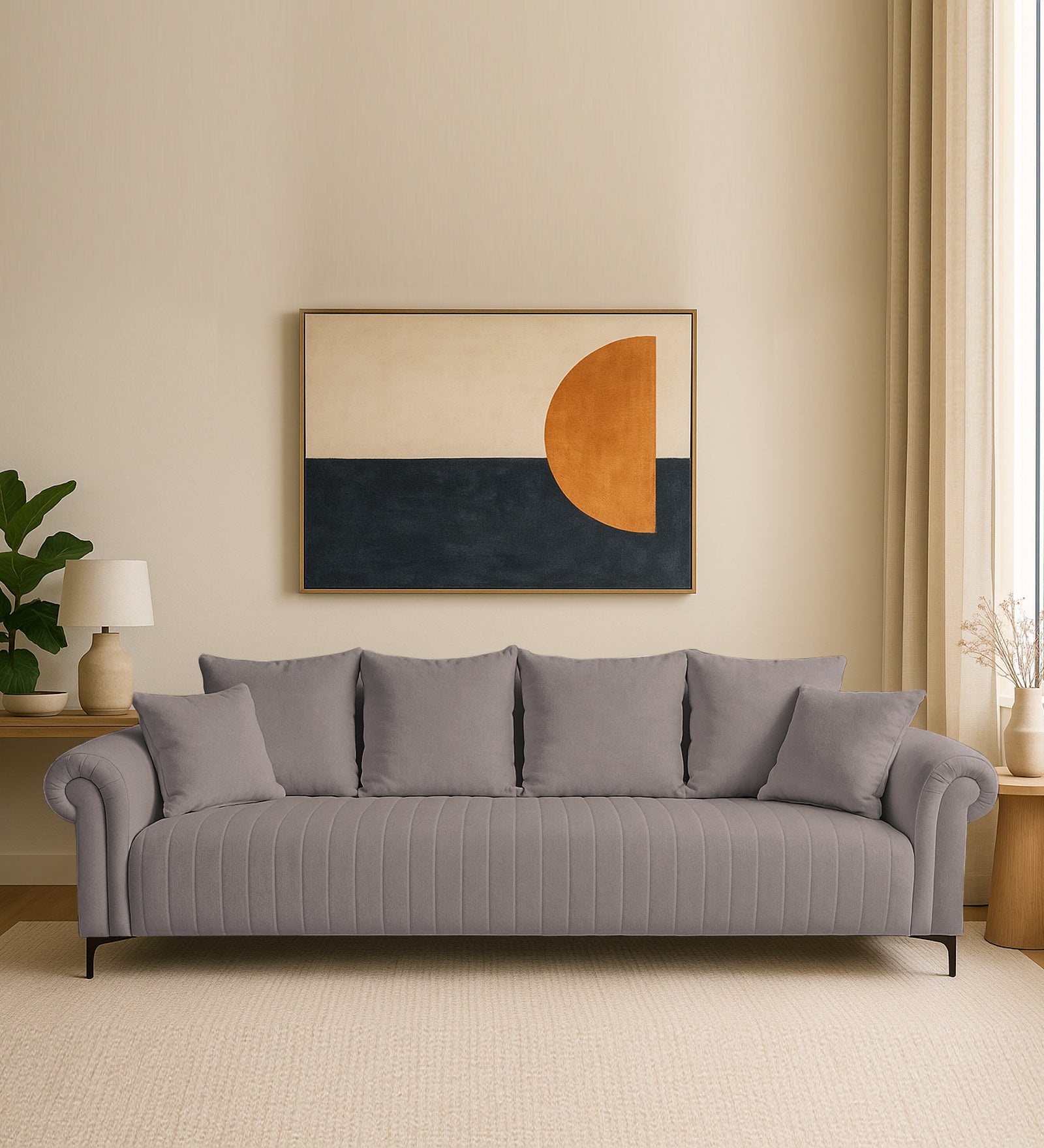 Rocar Fabric 4 Seater Sofa In SIlk Grey Colour (Copy)