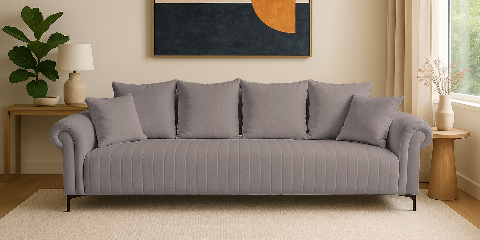 Rocar Fabric 4 Seater Sofa In SIlk Grey Colour (Copy)