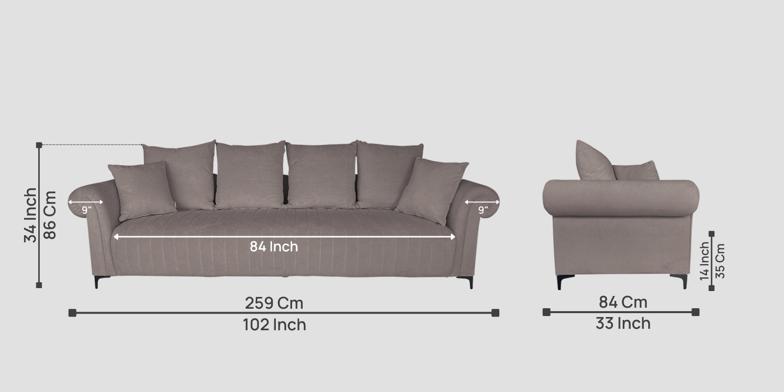 Rocar Fabric 4 Seater Sofa In SIlk Grey Colour (Copy)