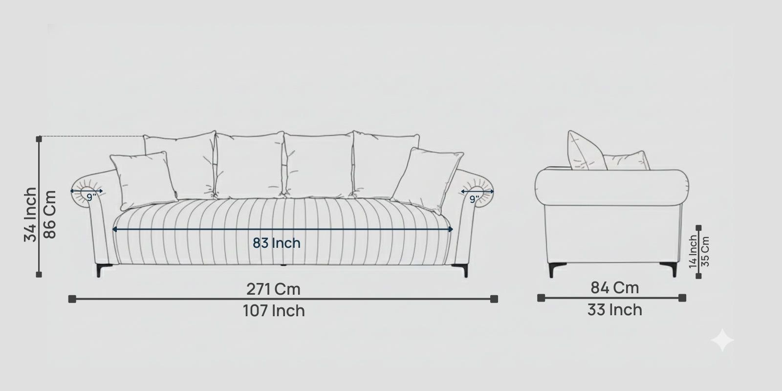 Rocar Fabric 4 Seater Sofa In Silk Grey Colour Copy - Febonic Living