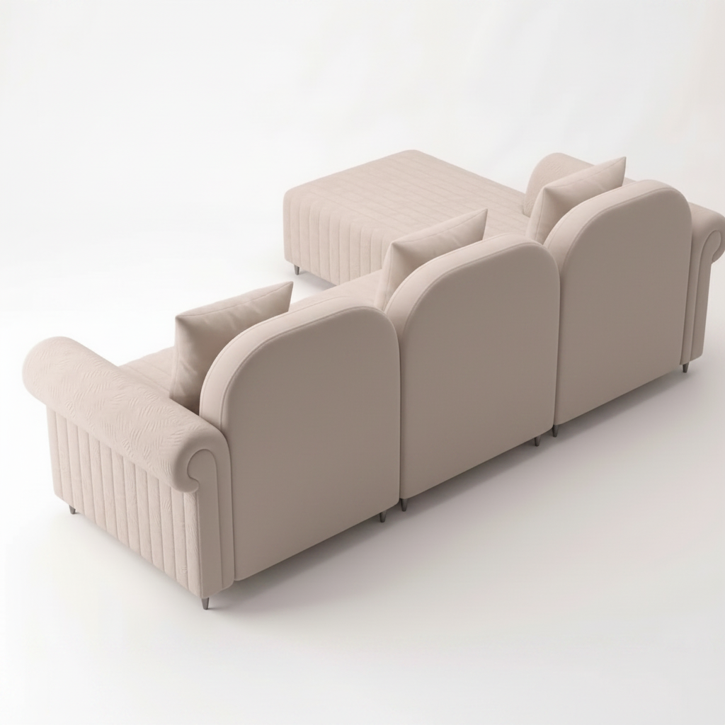 Rocar RHS (2+Lounger) Fabric Sectional Sofa - Shell White