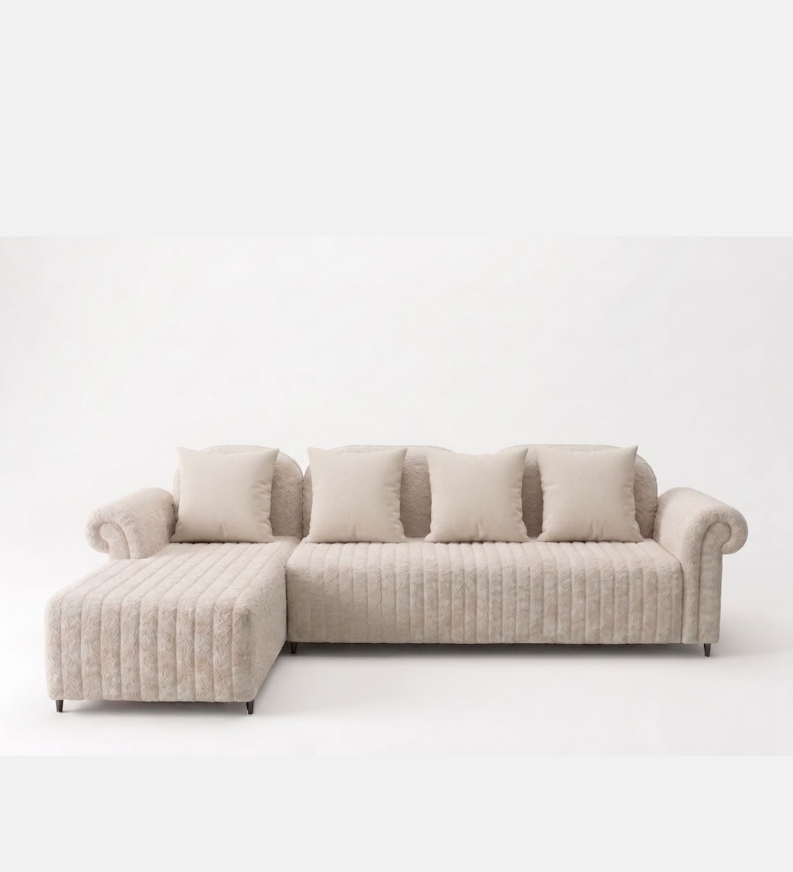 Rocar RHS (3+Lounger) Fabric Sectional Sofa - Shell White