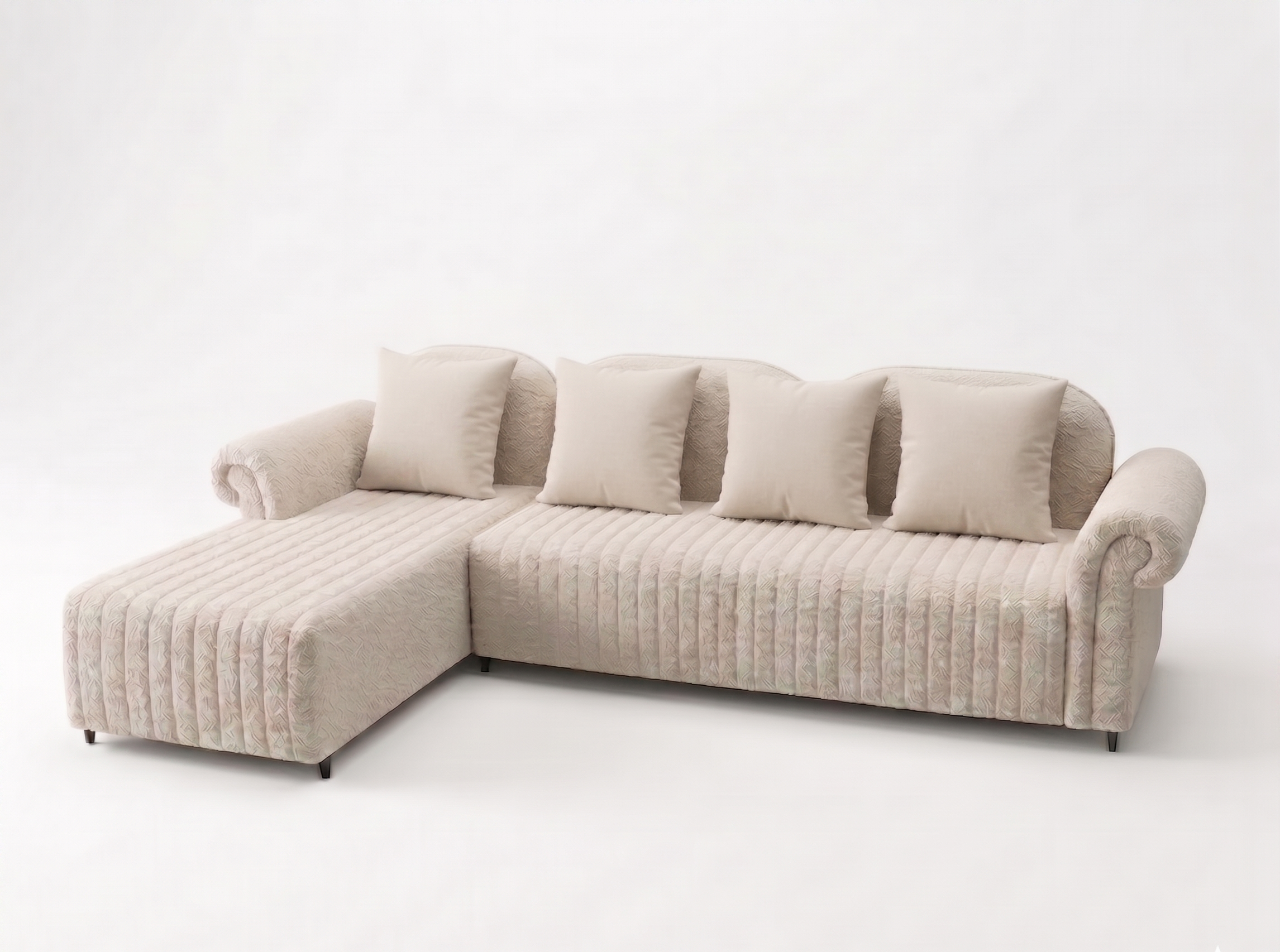 Rocar RHS (3+Lounger) Fabric Sectional Sofa - Shell White