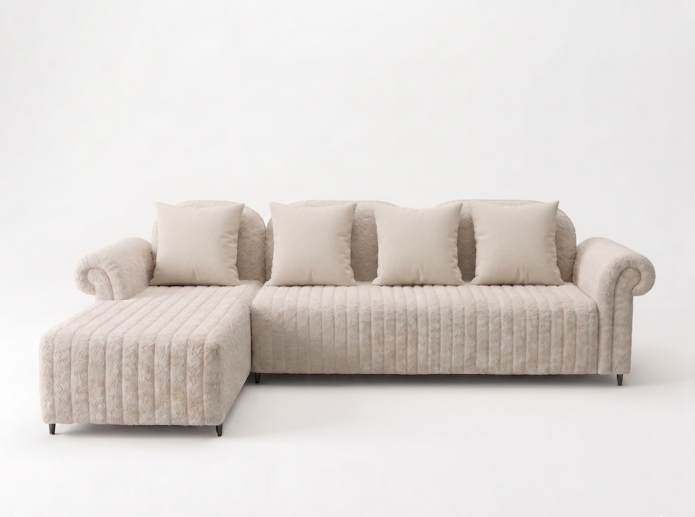 Rocar RHS (3+Lounger) Fabric Sectional Sofa - Shell White
