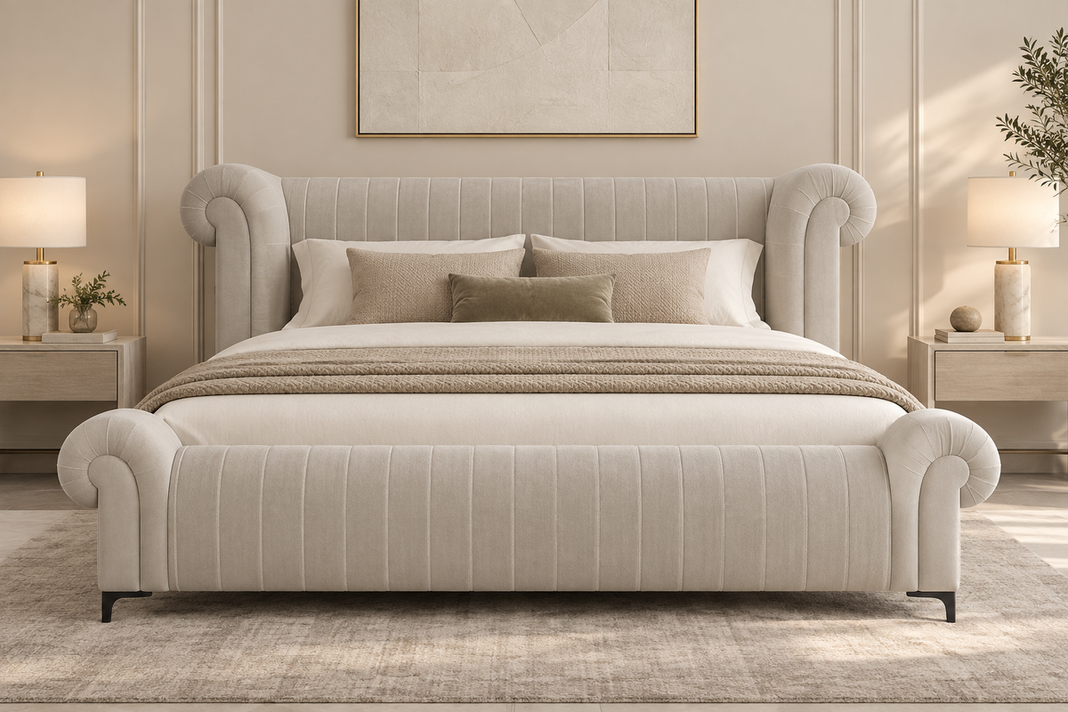 Rocar Upholstered King Size Bed - Bone Beige