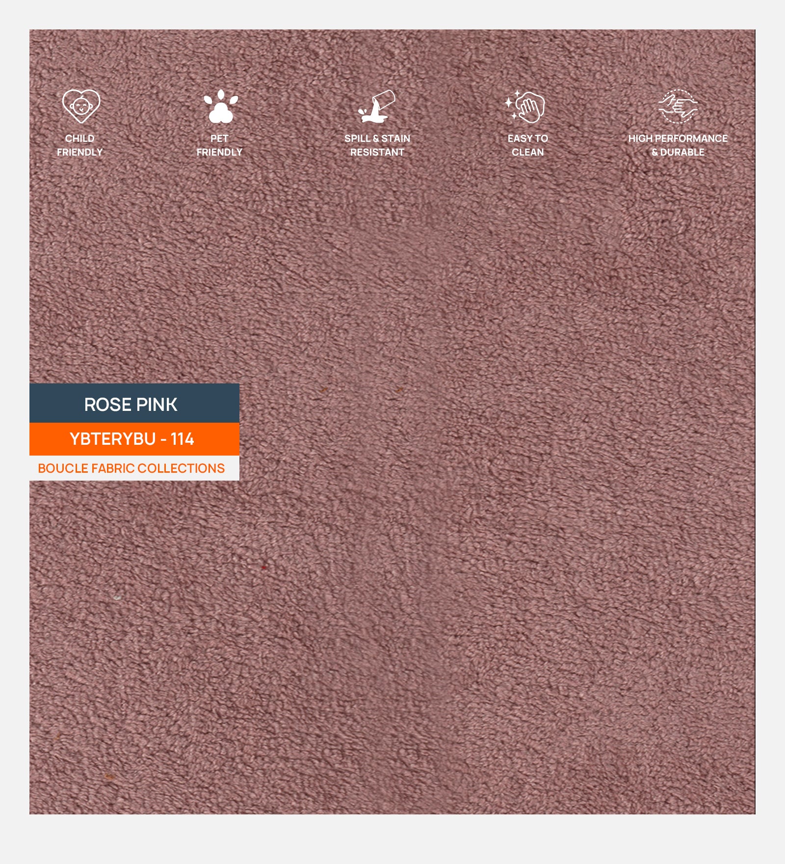 Boucle Terry Fabric Rose Pink Plain 114 Code - Febonic Living