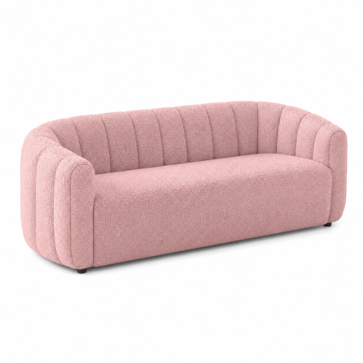 Roselle Curva Bouclé 3 Seater Sofa - Blush Pink - Side View by Febonic Living