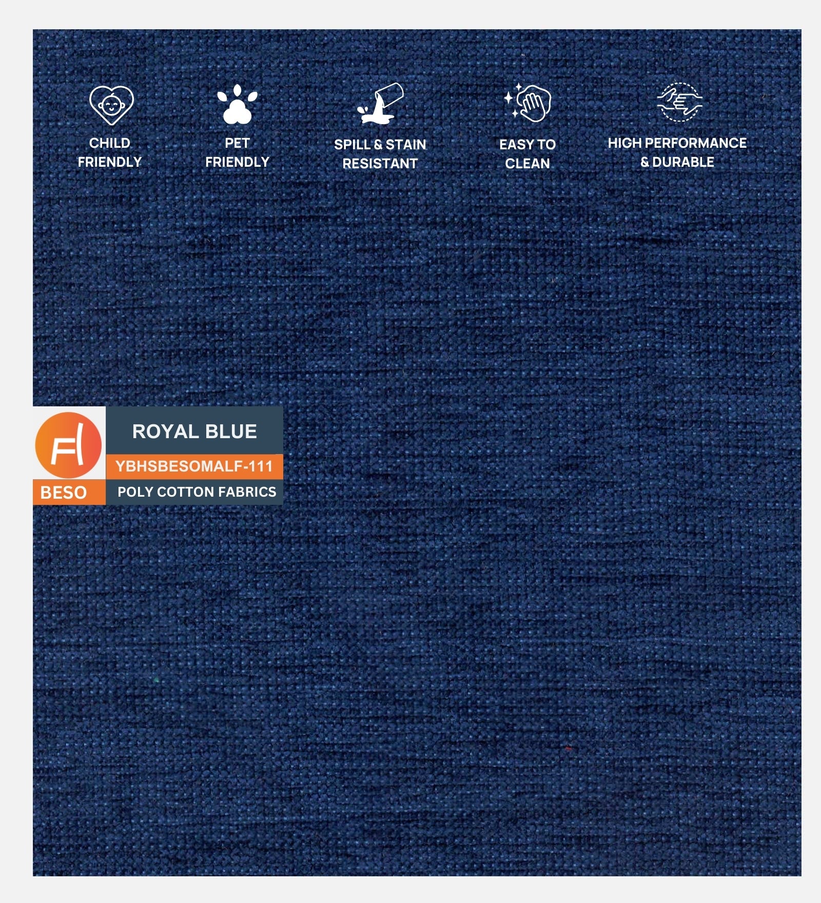 Polycotton Beso Fabric Royal Blue 111 Code - Febonic Living