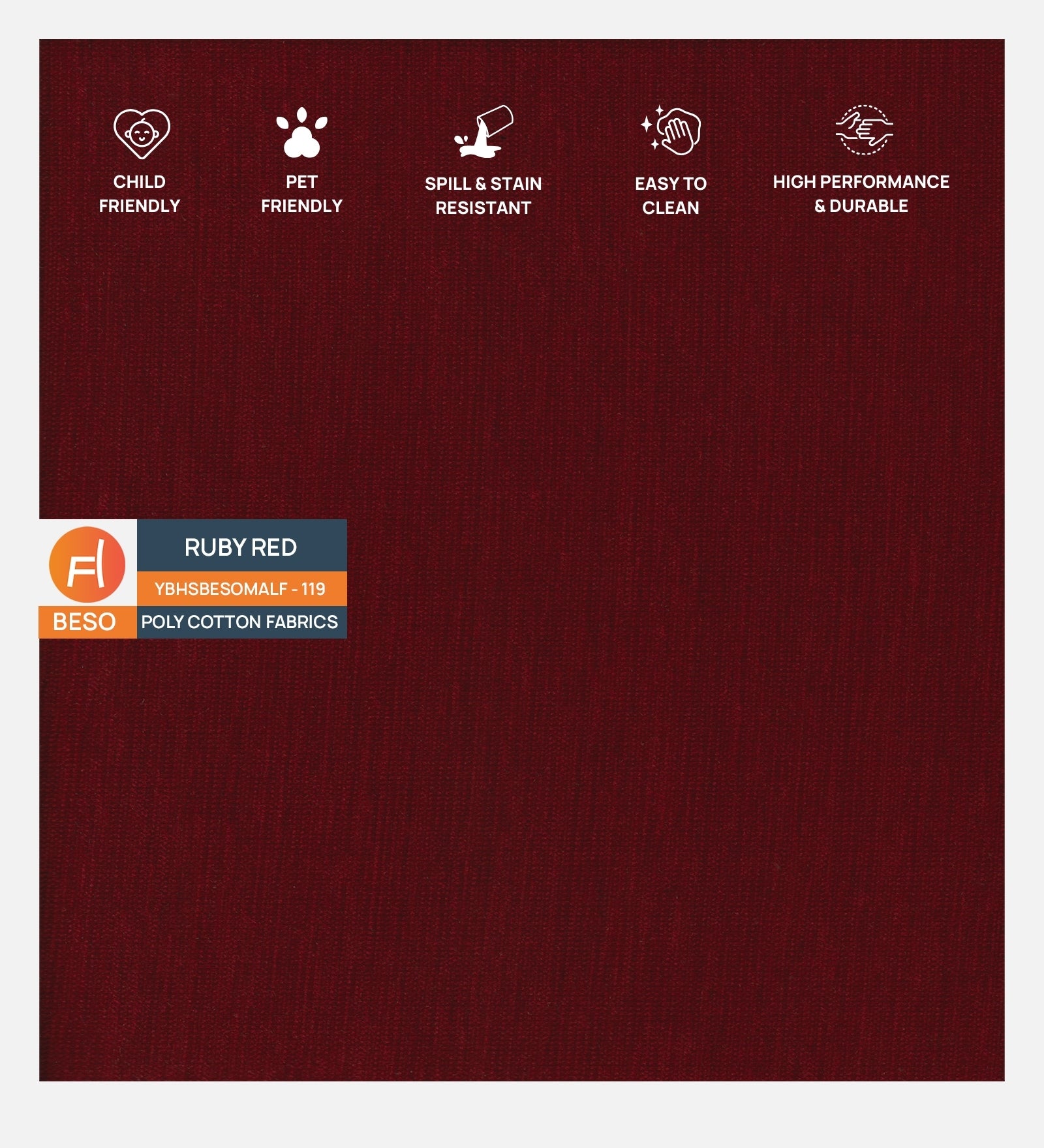 Polycotton Beso Fabric Ruby Red 119 Code - Febonic Living