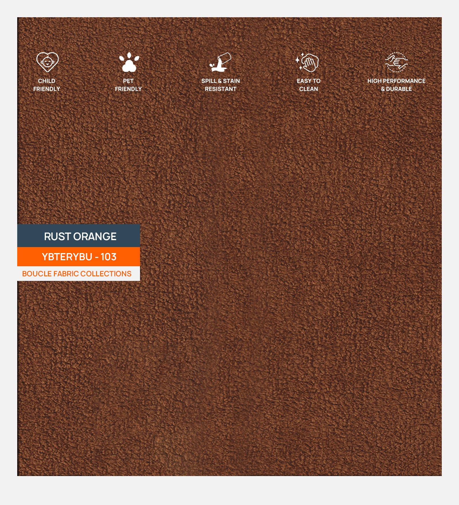 Boucle Terry Fabric Rust Orange Plain 103 Code - Febonic Living