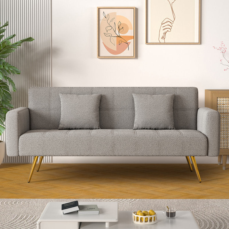 Arrow Boucle Fabric 3 Seater Convertible Sofa Cum Bed In Cement Beige Colour - Febonic Living