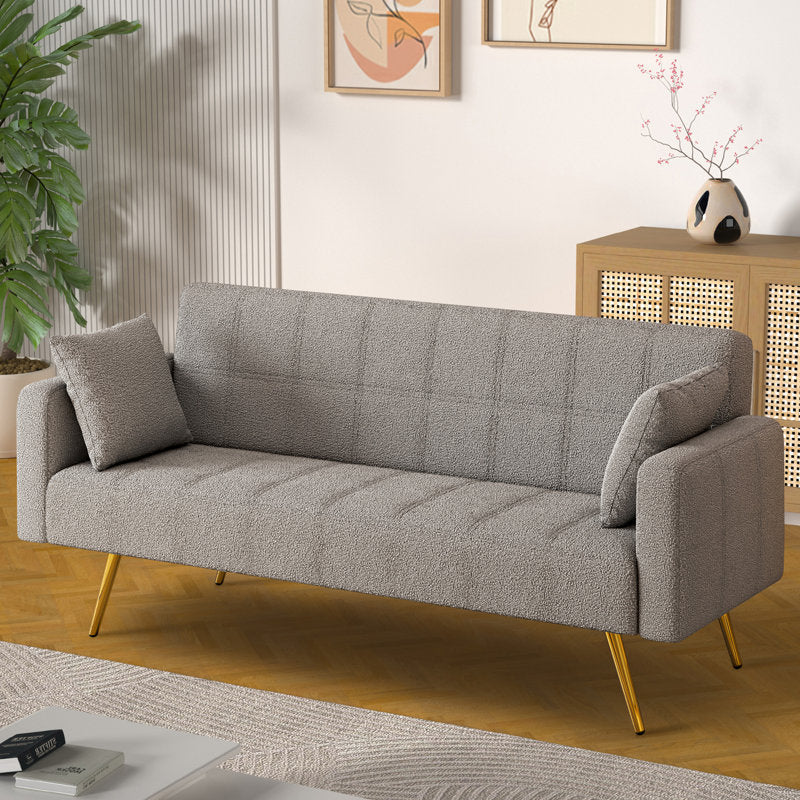 Arrow Boucle Fabric 3 Seater Convertible Sofa Cum Bed In Cement Beige Colour - Febonic Living