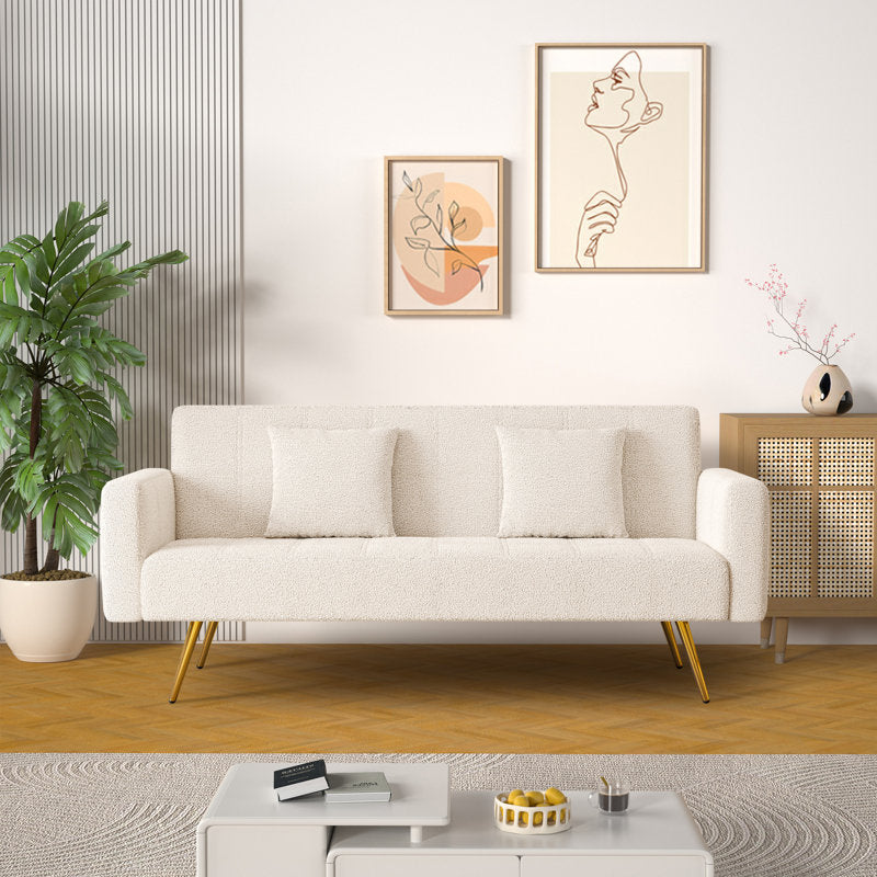 Arrow Boucle Fabric 3 Seater Convertible Sofa Cum Bed In Bright White Colour - Febonic Living