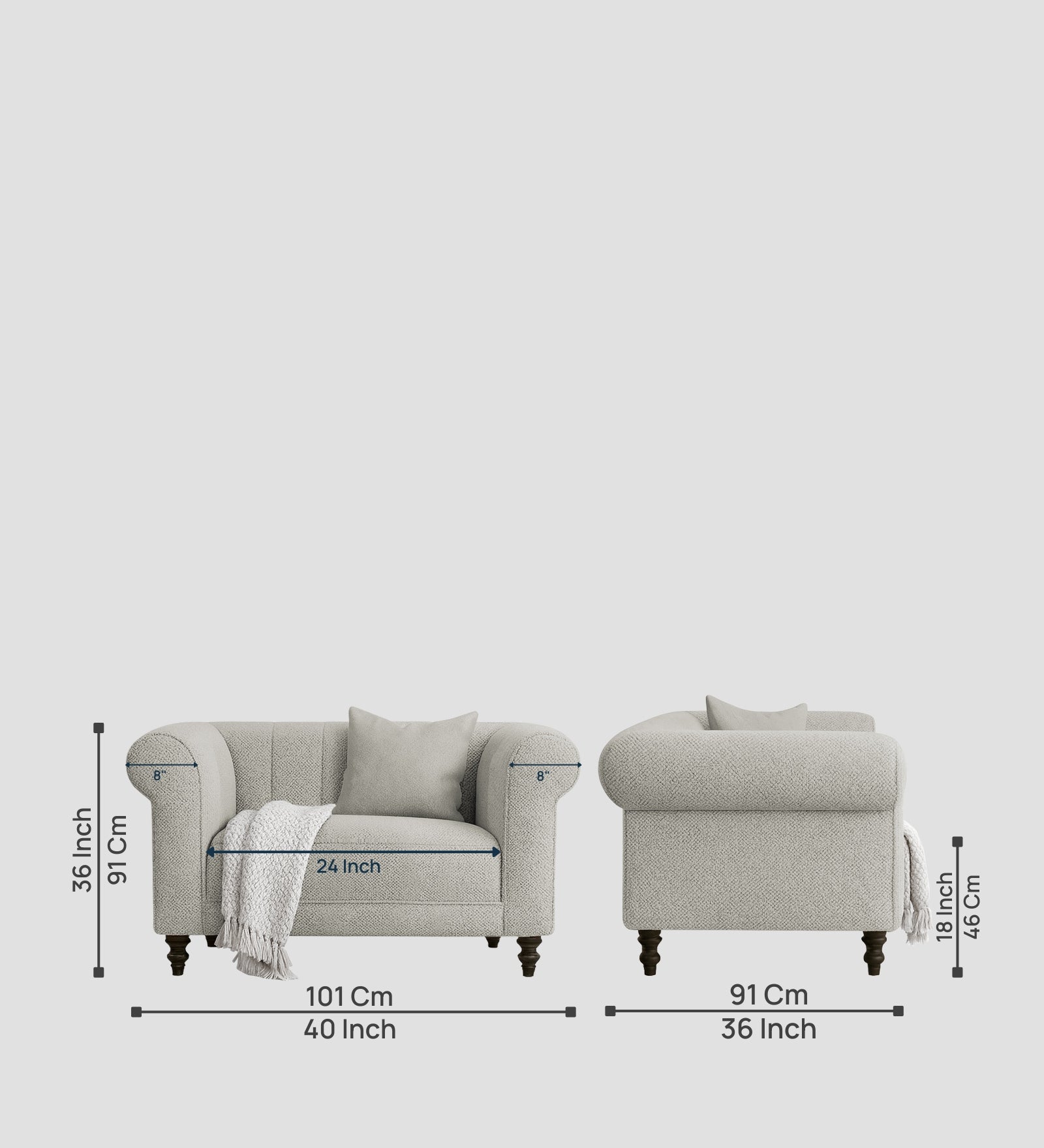 Sahara Fabric 1 Seater Sofa In Bone Beige Colour