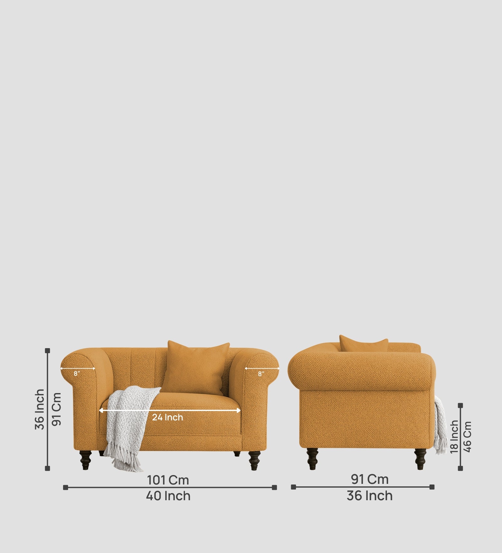 Sahara Fabric 1 Seater Sofa In Lime Yellow Colour