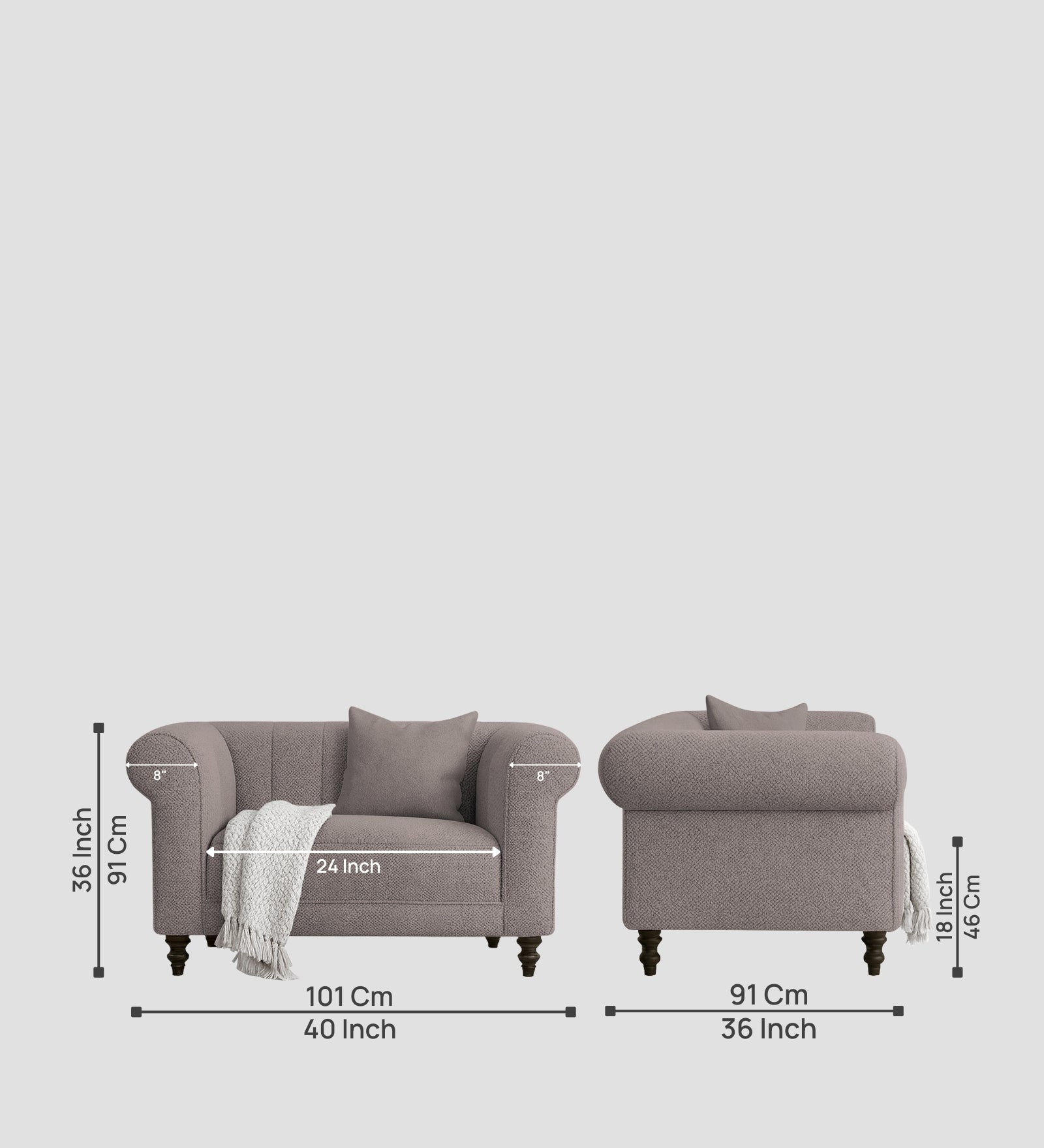 Sahara Fabric 1 Seater Sofa In Silk Grey Colour