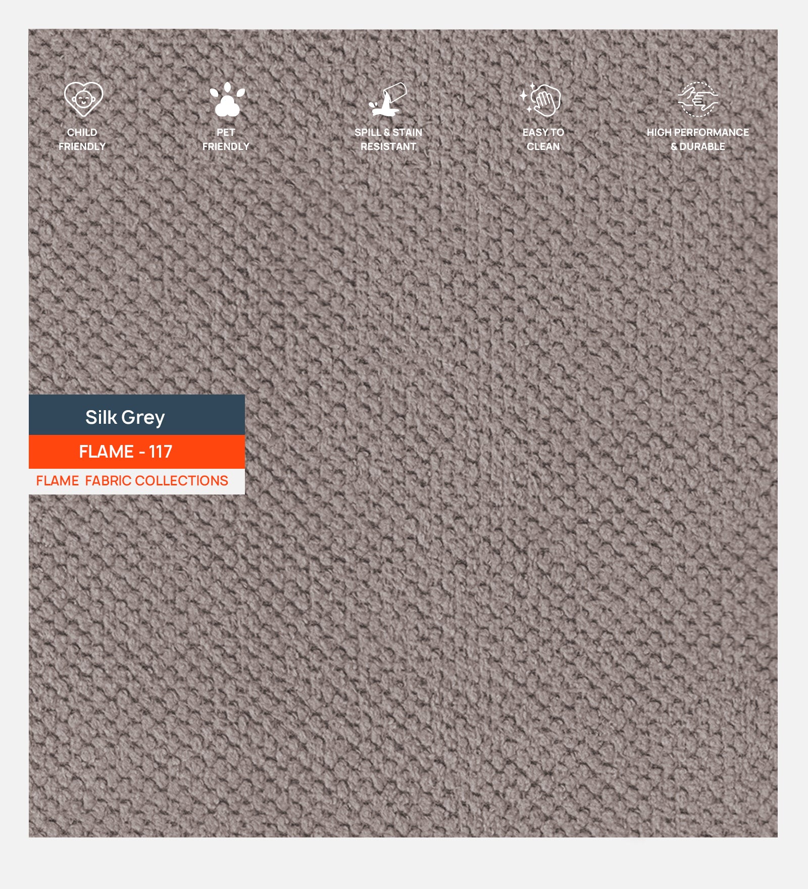 Sahara Fabric 1 Seater Sofa In Silk Grey Colour