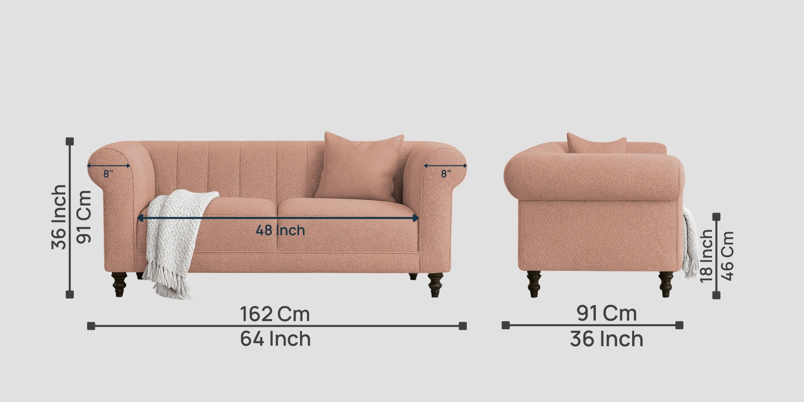 Sahara Fabric 2 Seater Sofa In Maple Pink Colour