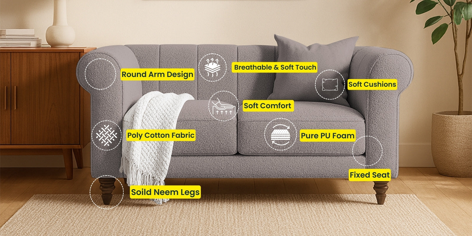 Sahara Fabric 2 Seater Sofa In Maple Pink Colour