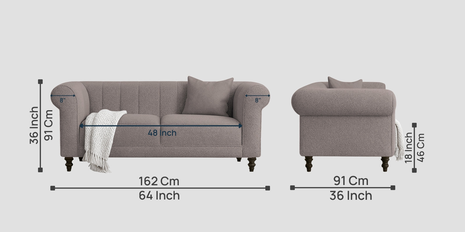 Sahara Fabric 2 Seater Sofa In Silk Grey Colour