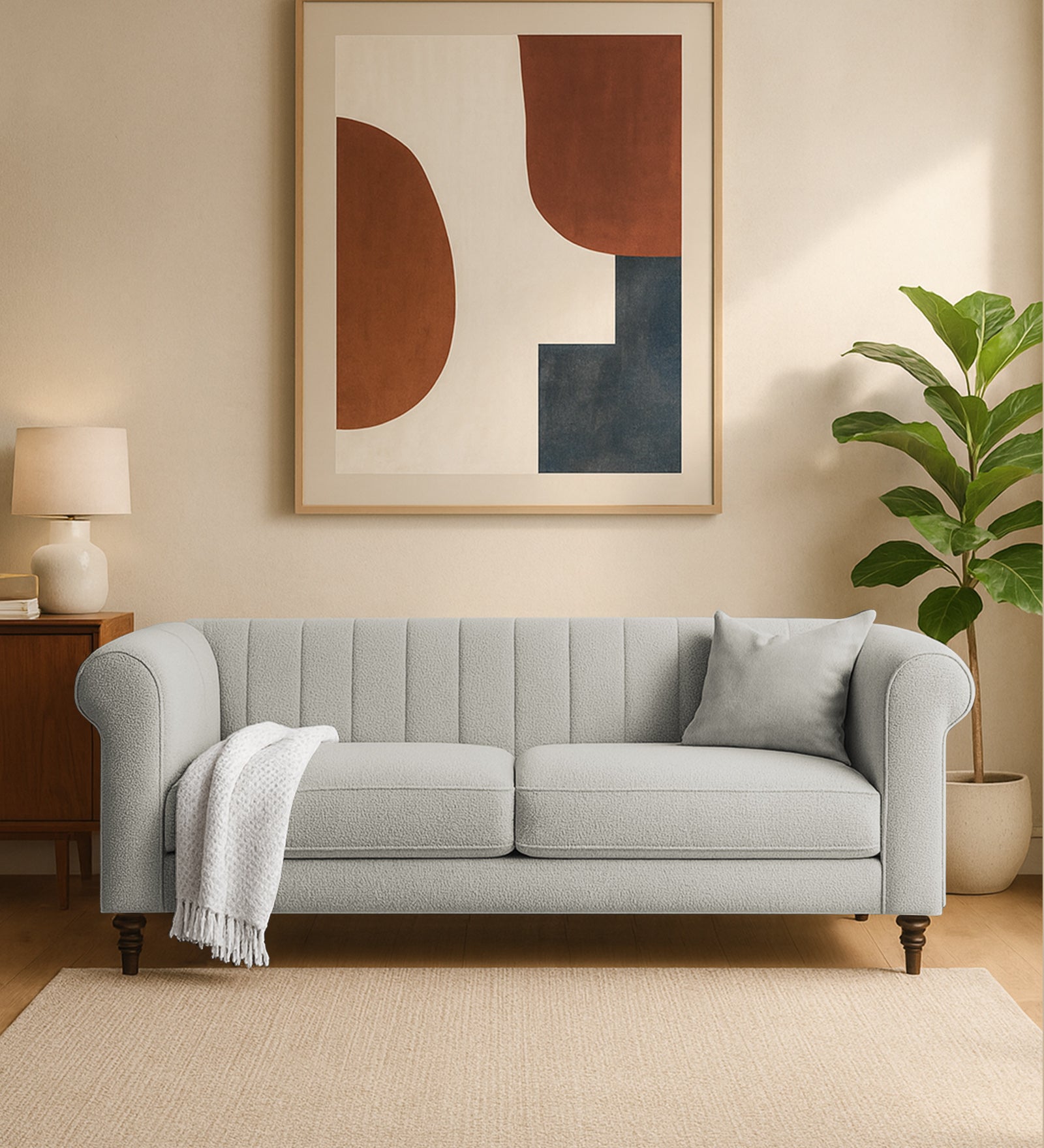 Sahara Fabric 3 Seater Sofa In Bone Beige Colour