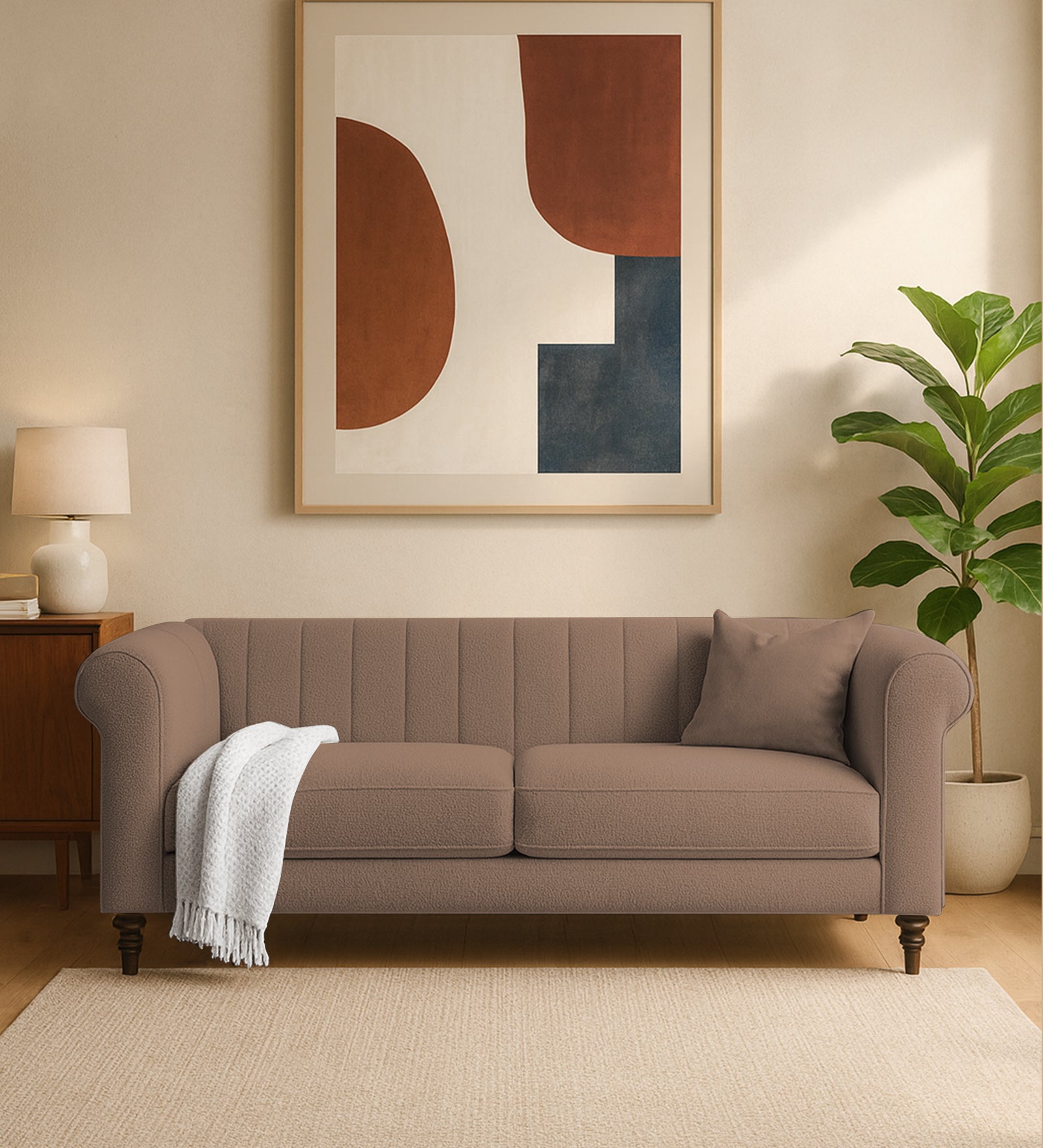 Sahara Fabric 3 Seater Sofa In Earthy Beige Colour