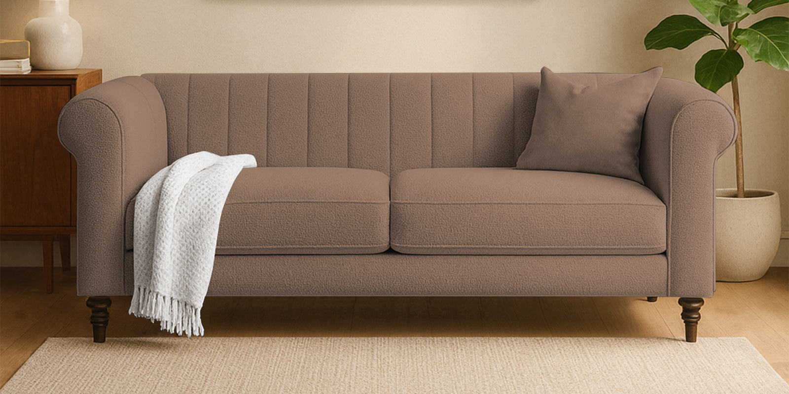 Sahara Fabric 3 Seater Sofa In Earthy Beige Colour