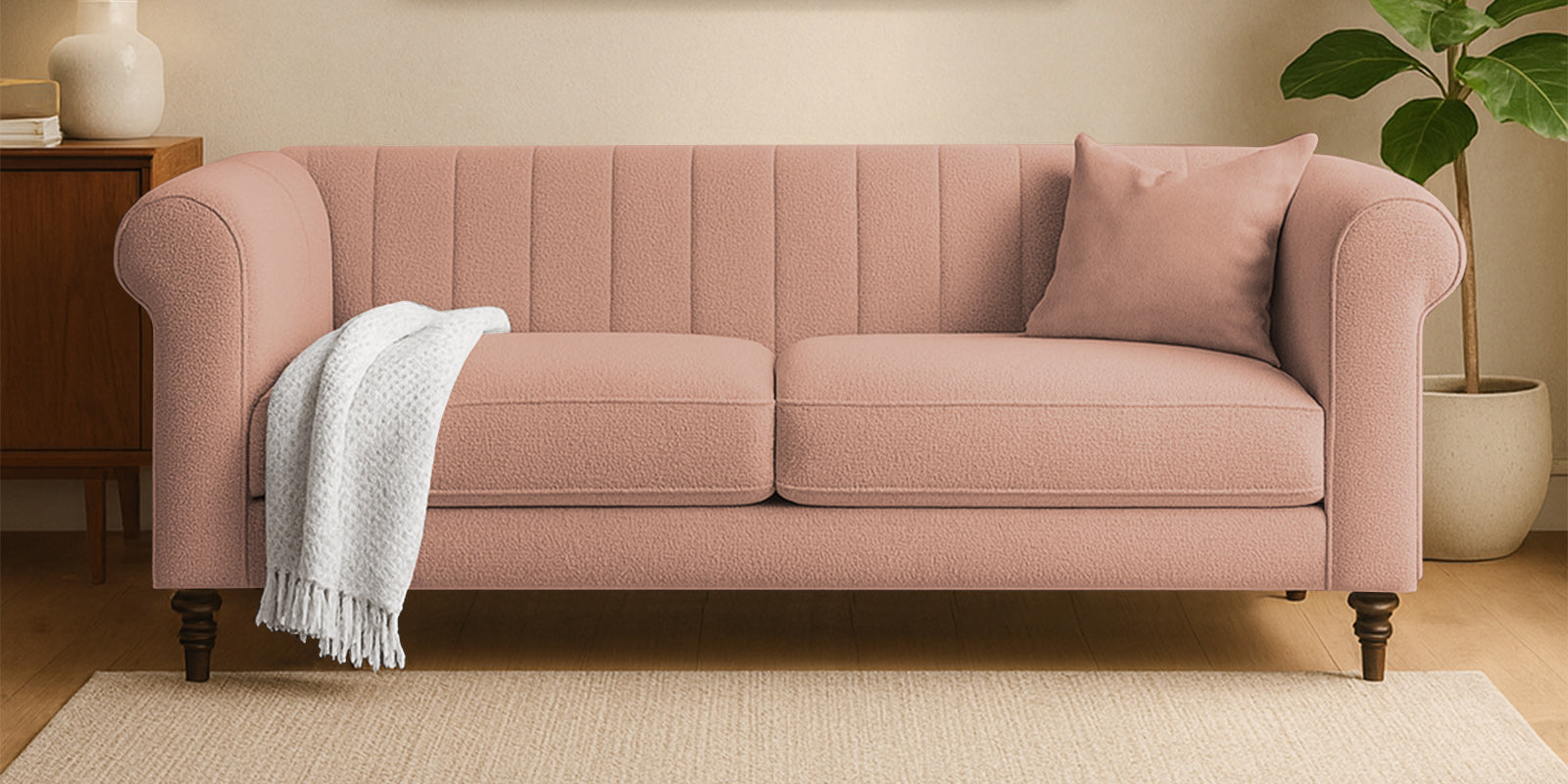 Sahara Fabric 3 Seater Sofa In Maple Pink Colour - Febonic Living