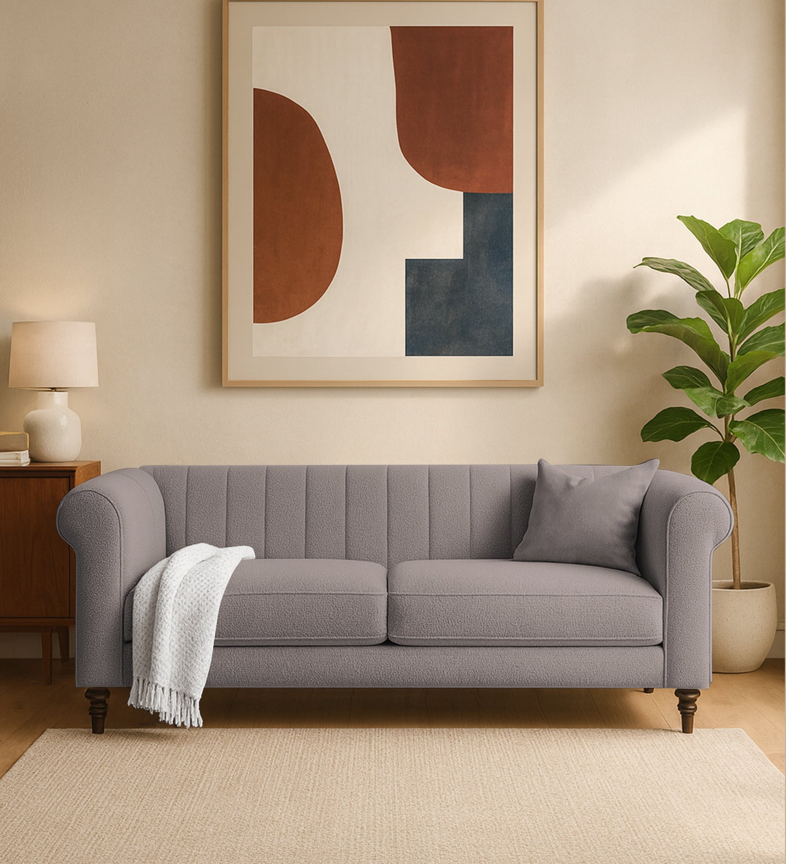 Sahara Fabric 3 Seater Sofa In Silk Grey Colour