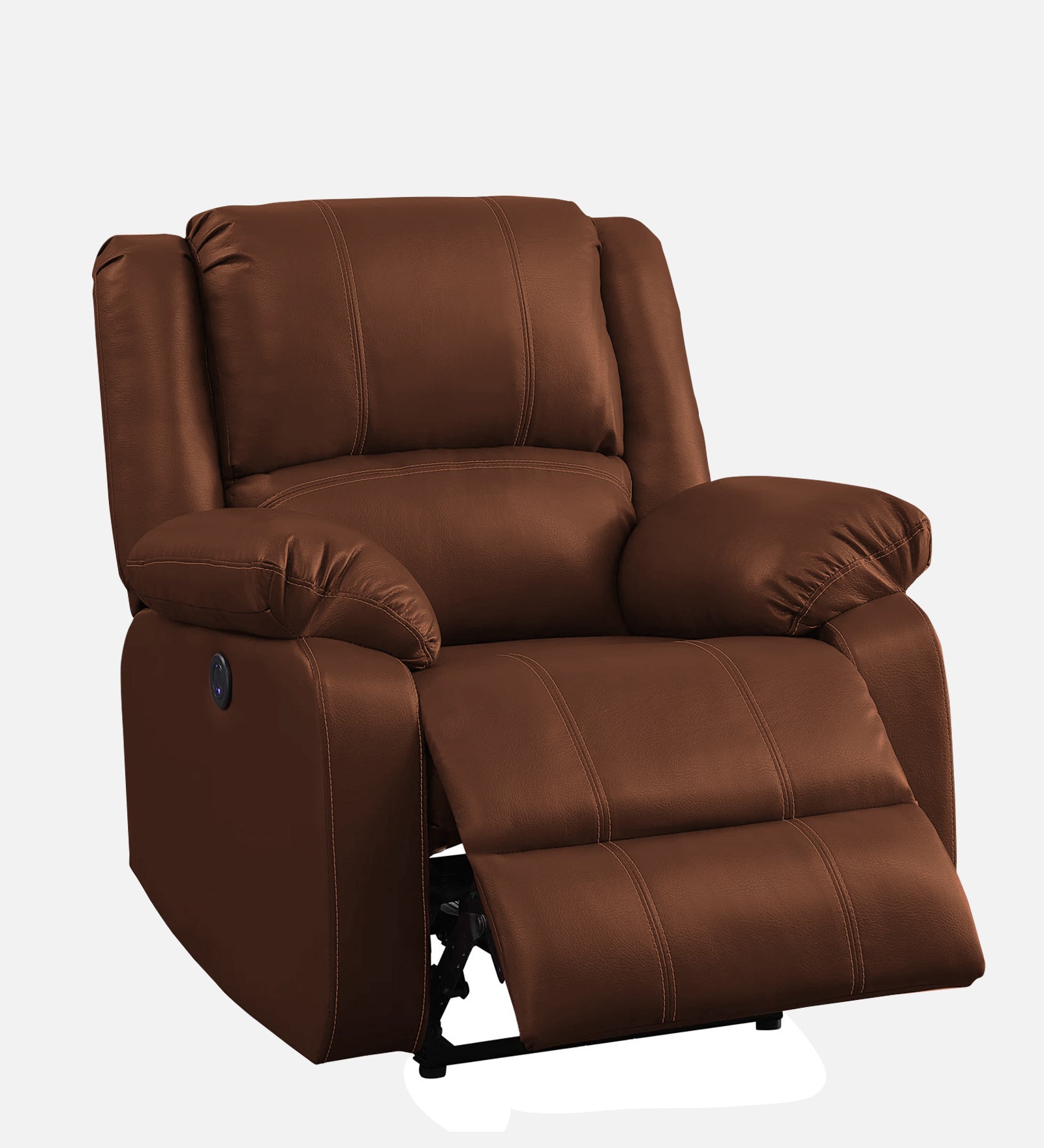 Santo 1 Seater Motorized Leatherette Recliner - Clay Brown - Side Reclined View by Febonic Living