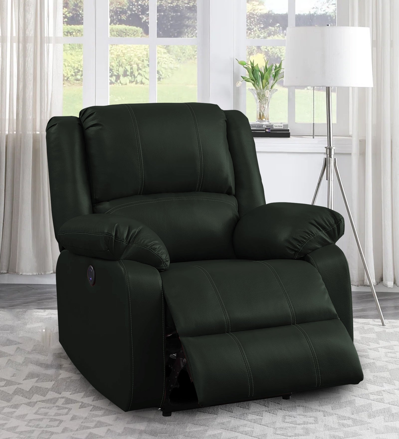 Santo 1 Seater Motorized Leatherette Recliner - Dark Green - Living View by Febonic Living