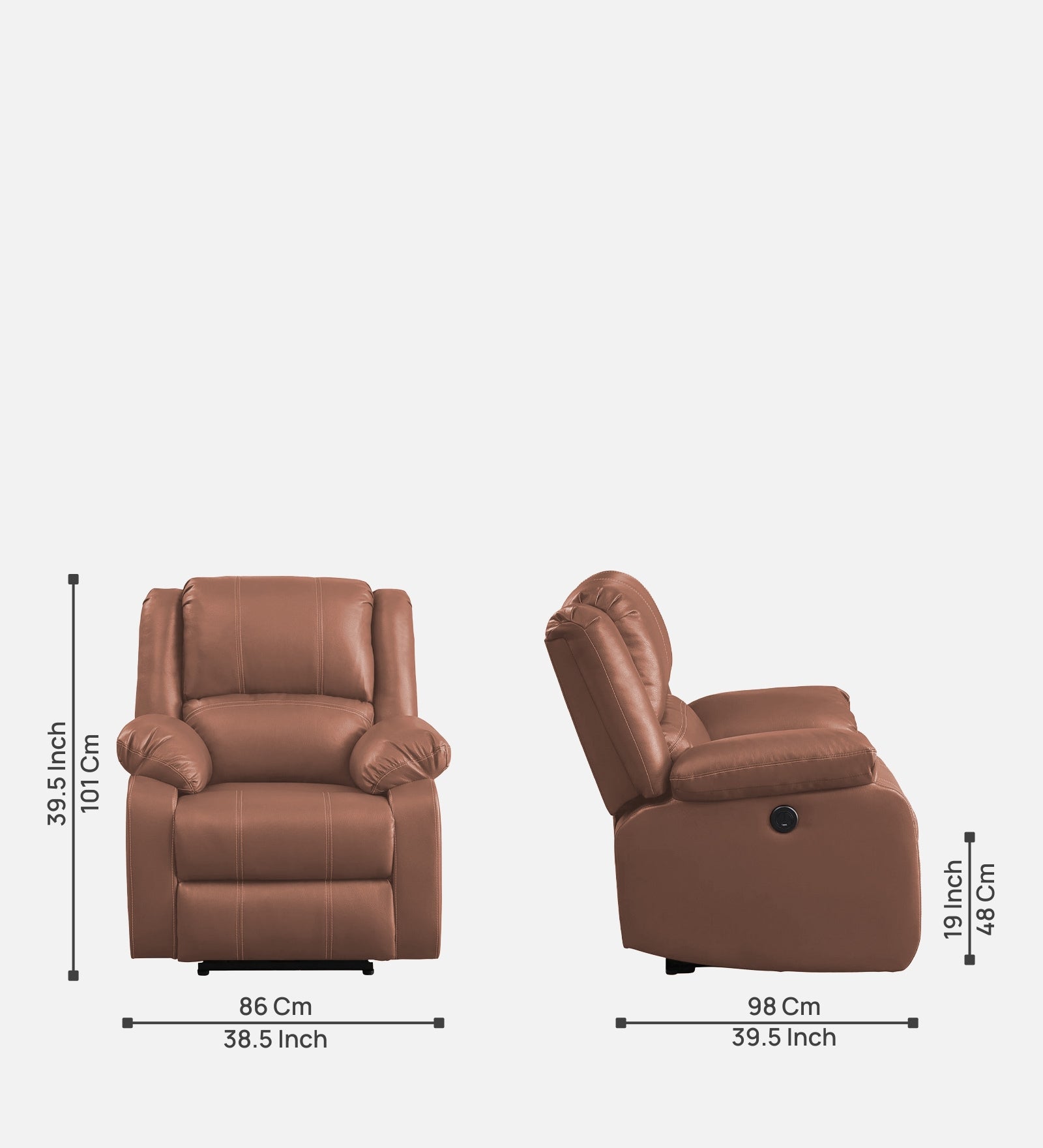 Santo 1 Seater Motorized Leatherette Recliner - Peach Beige - Dimensions by Febonic Living