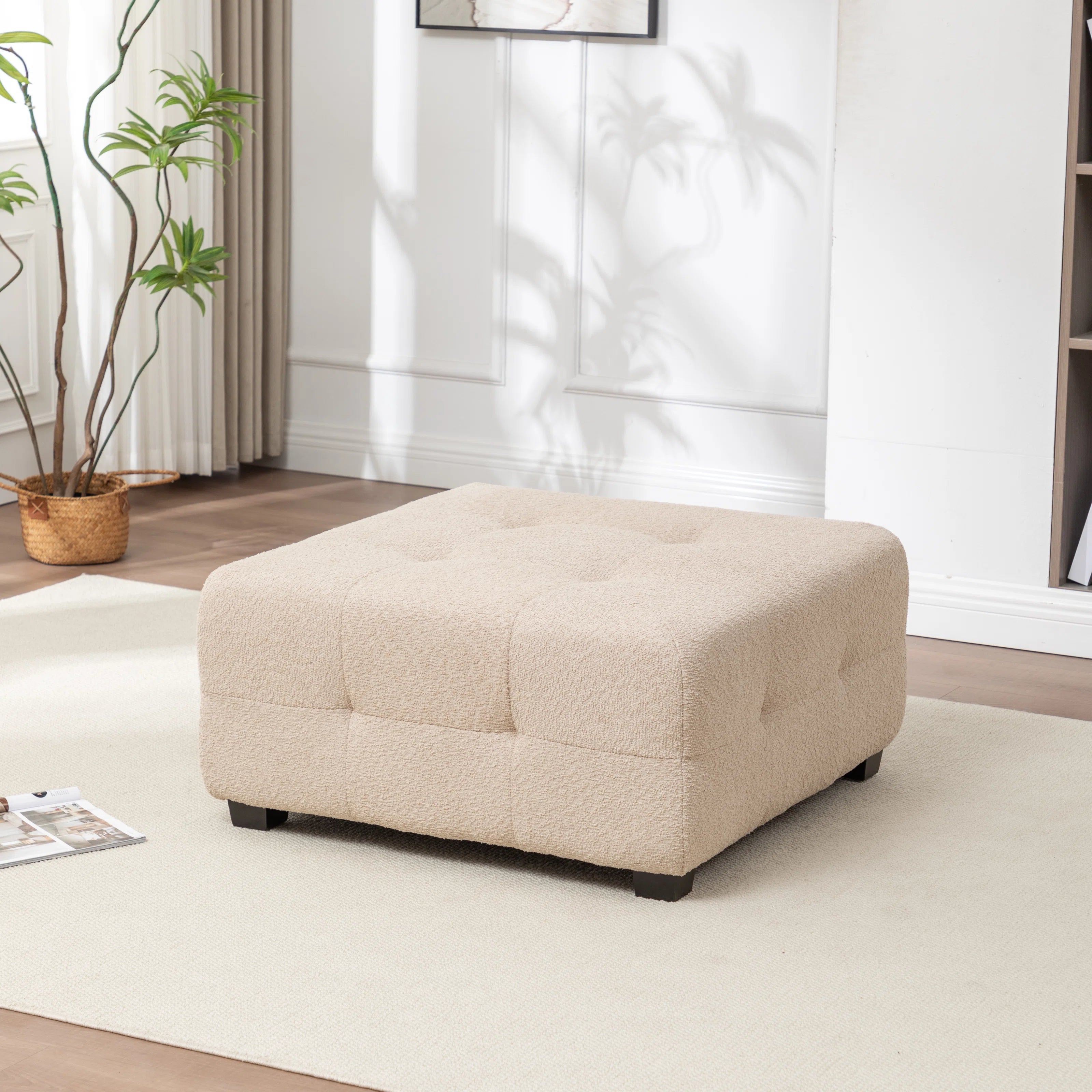 Sapra Boucle Fabric Ottoman In Shell White Colour