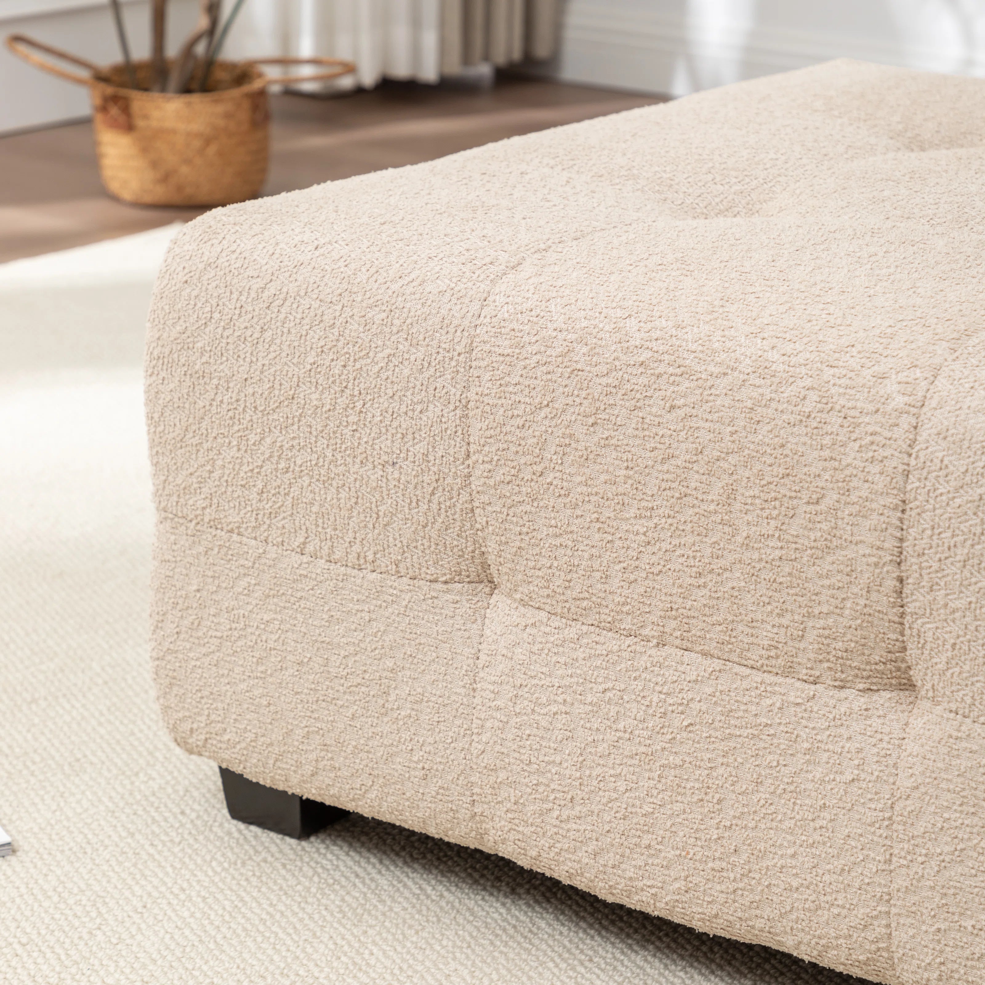 Sapra Boucle Fabric Ottoman In Shell White Colour