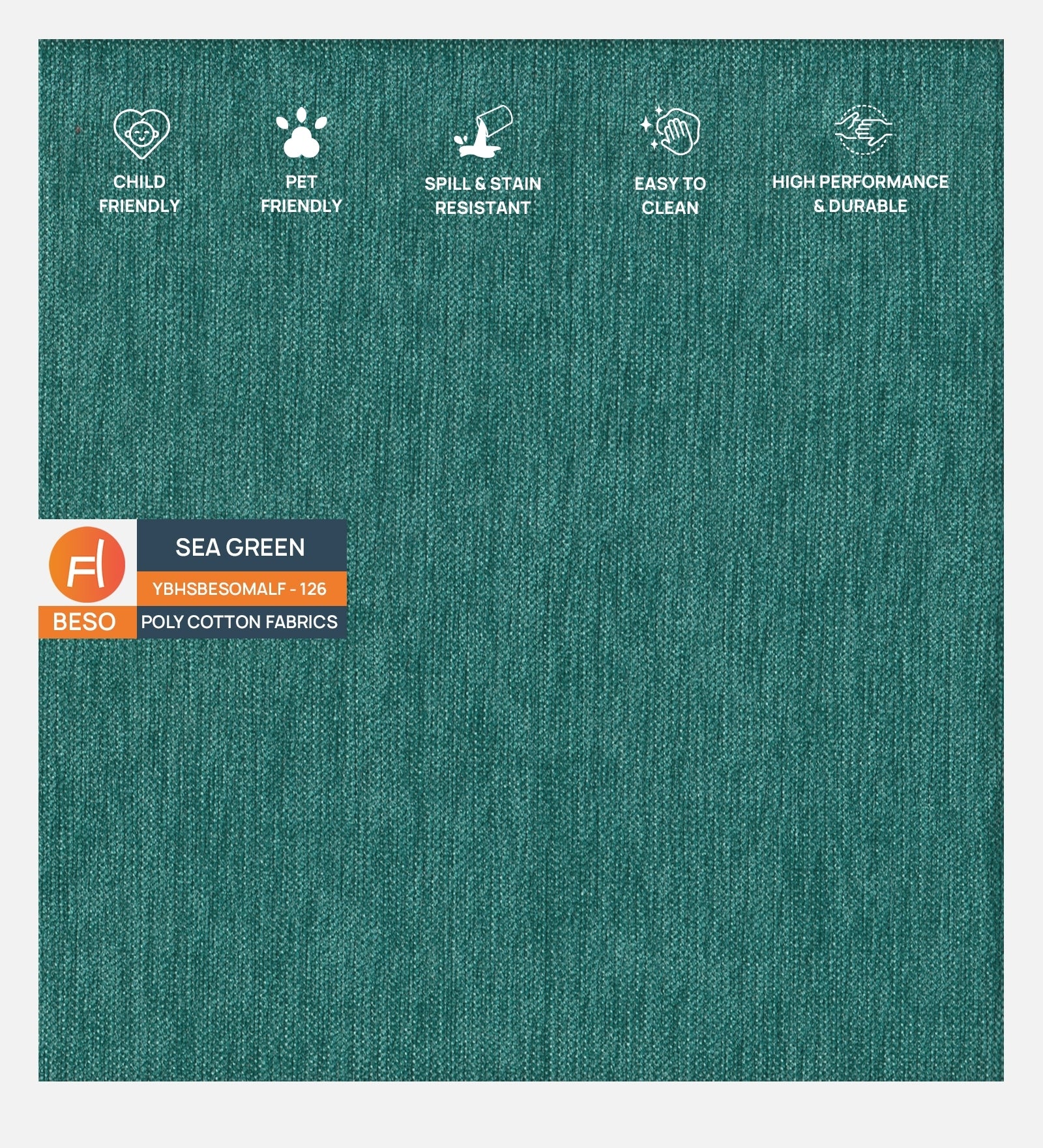 Polycotton Beso Fabric Sea Green 126 Code - Febonic Living