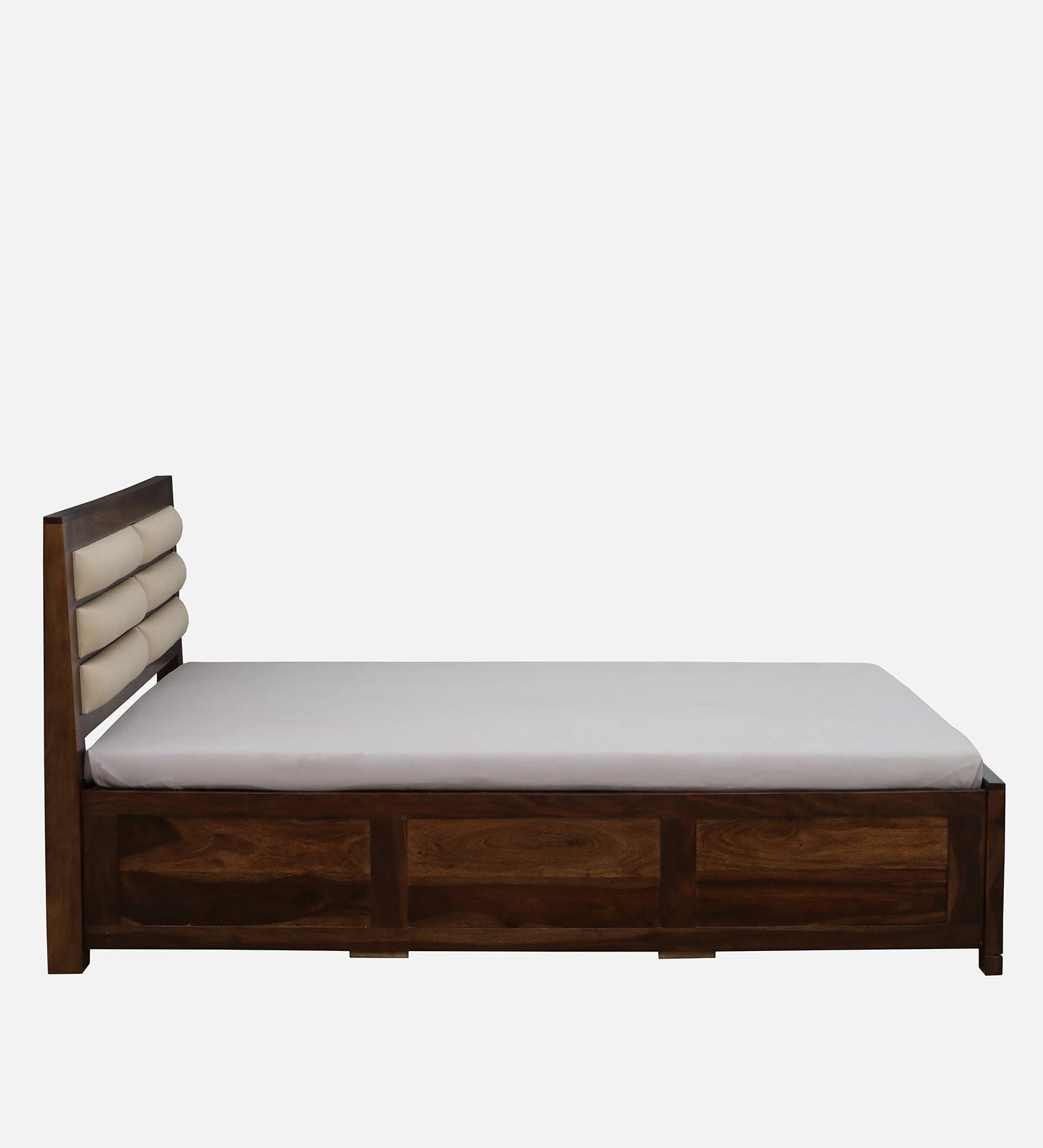 Mejun Sheesham Wood Queen Size Bed In Provincial Teak Finish With Padded Headboard Hydraulic Storage - Febonic Living