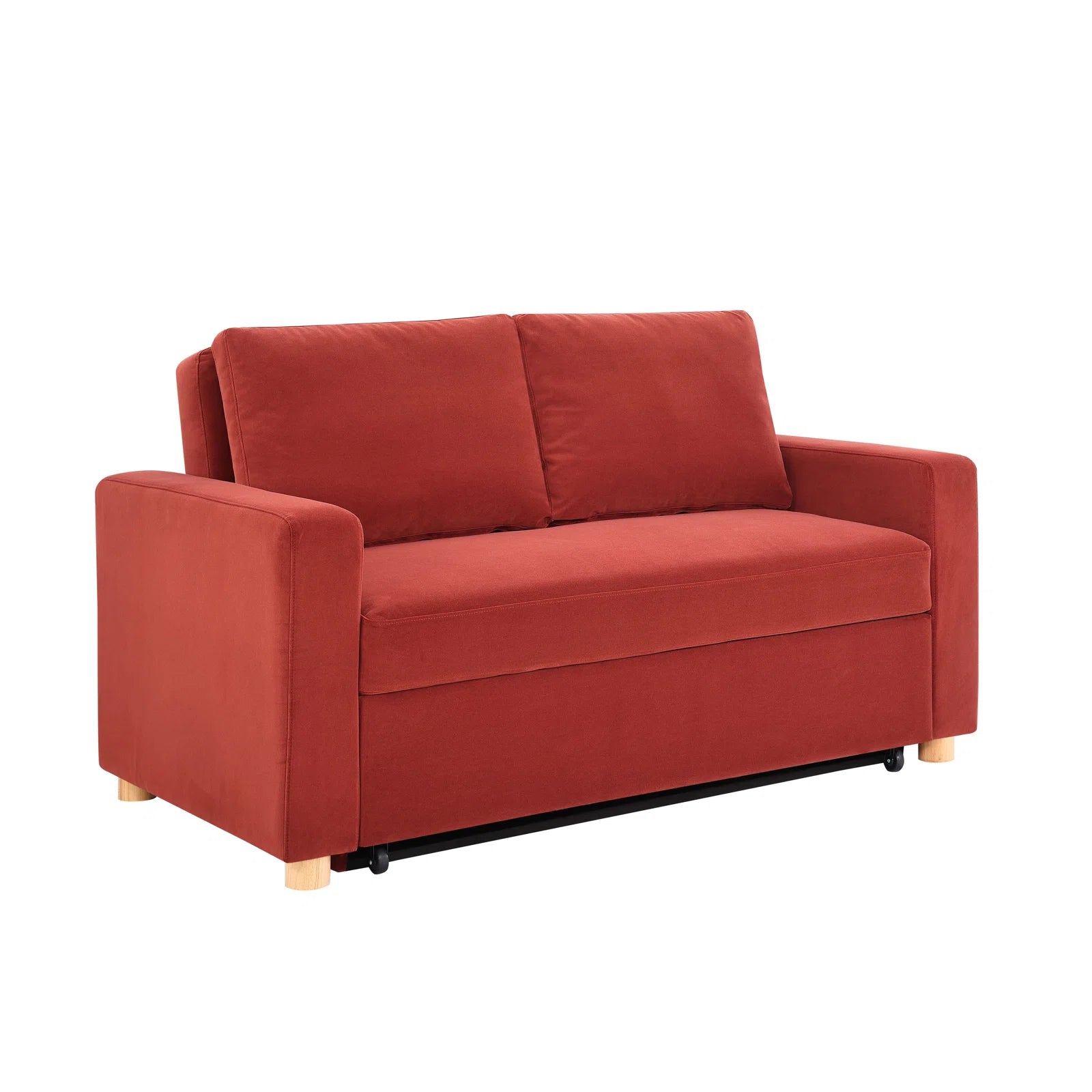 Tavo Velvet 2 Seater Pull Out Sofa Cum Bed In Ox Blood Maroon Colour