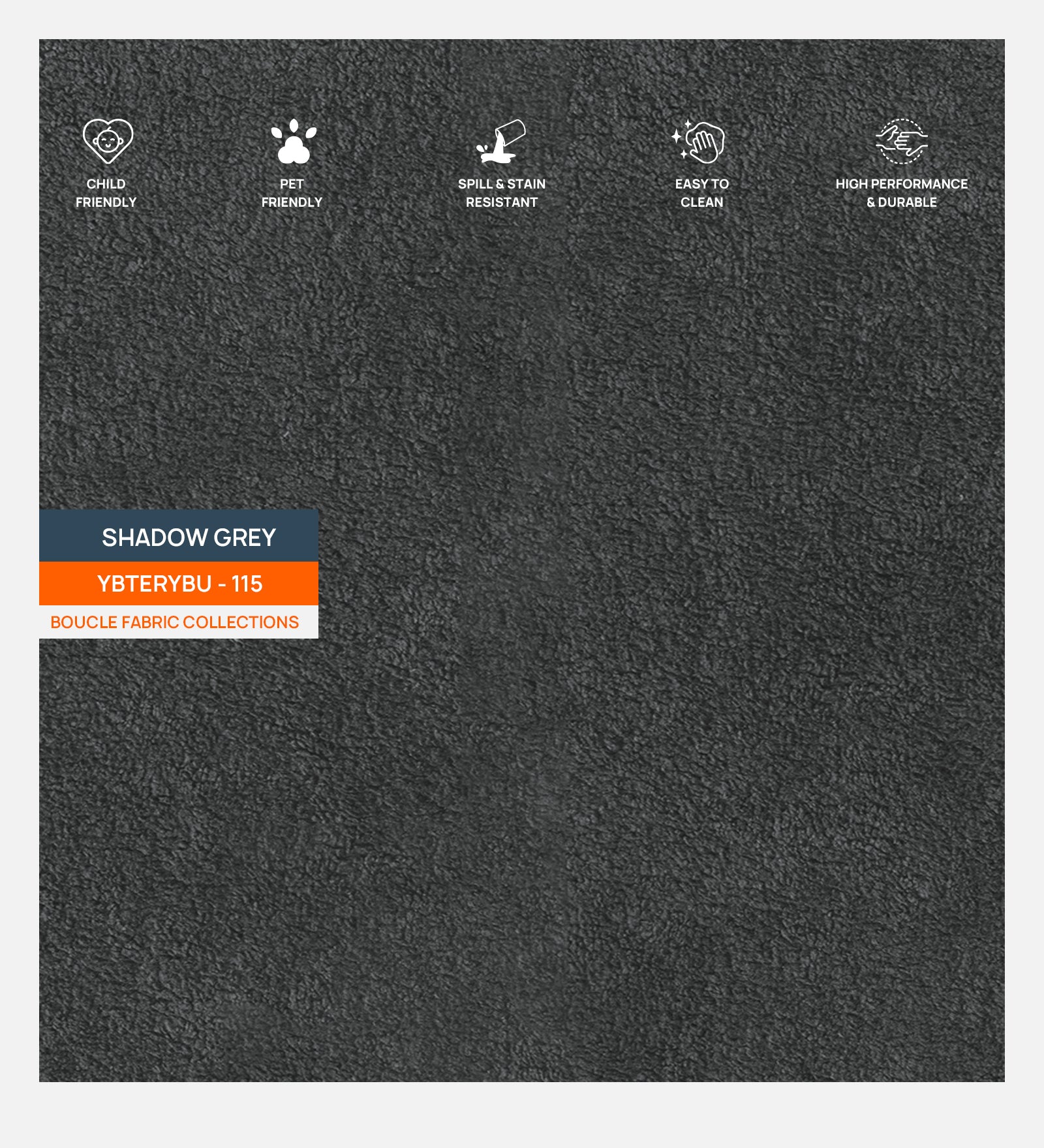 Boucle Terry Fabric Shadow Grey Plain 115 Code - Febonic Living