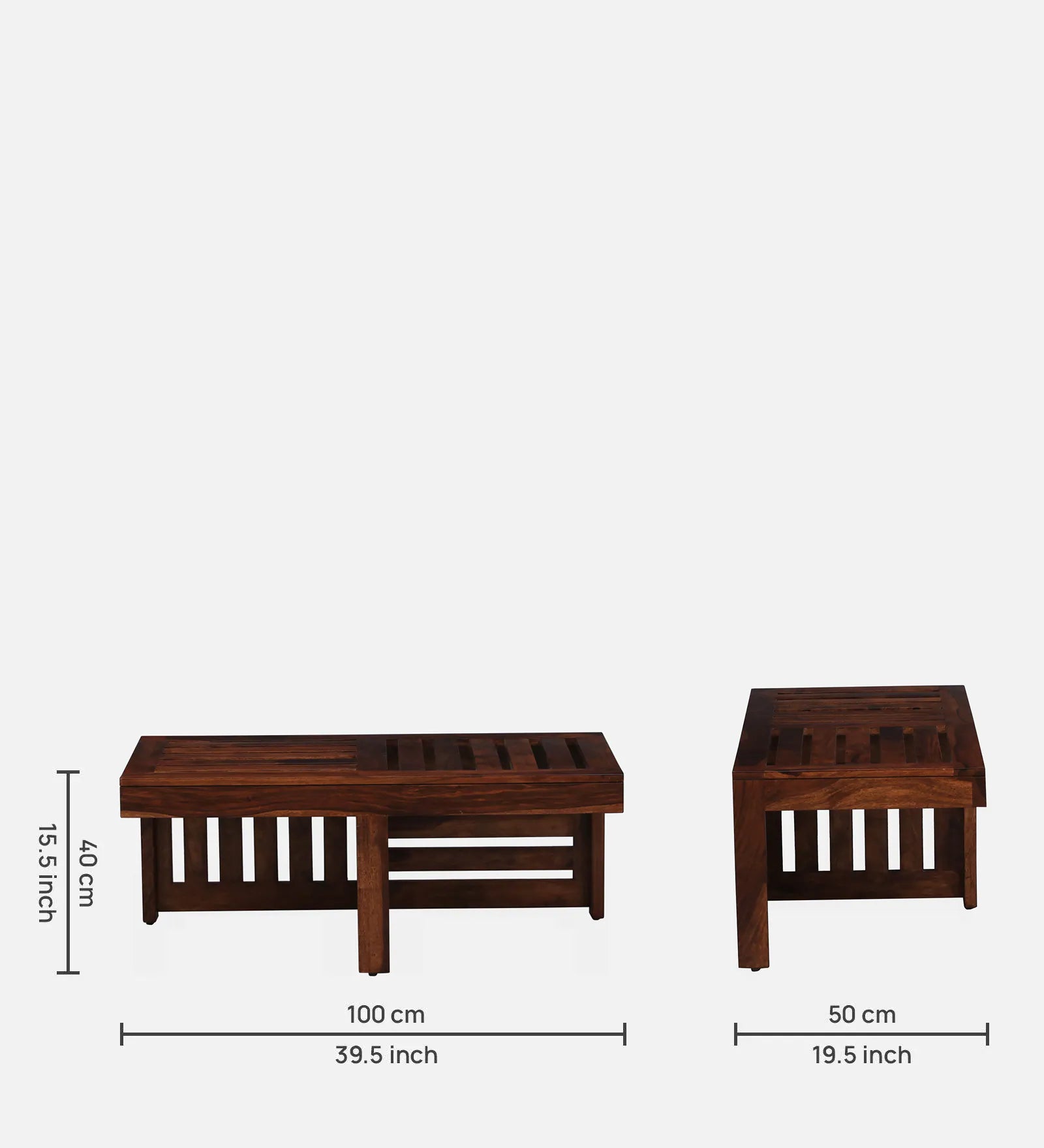 Nizwa Solid Wood Nesting Coffee Table Set in Honey Oak Finish With Cushioned Stools - Febonic Living