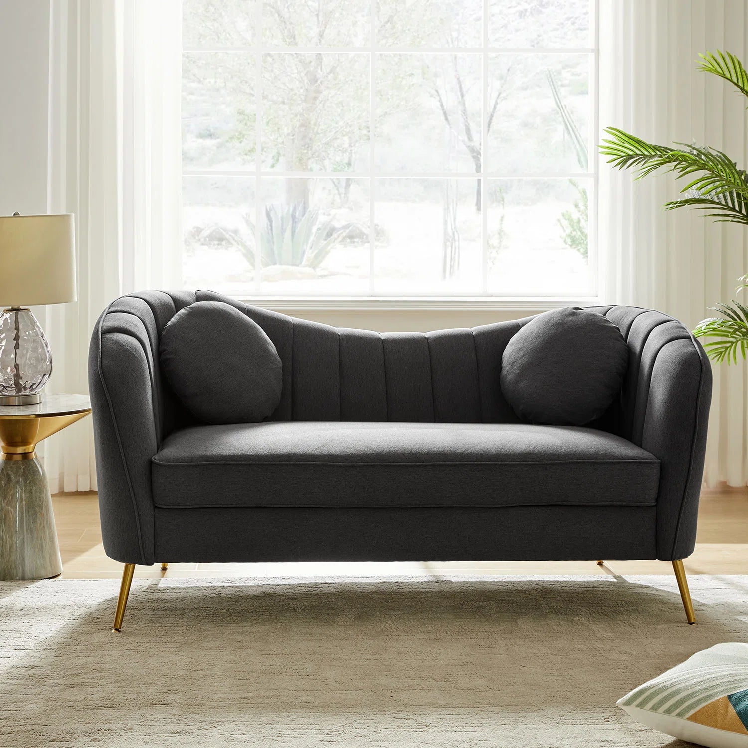 Sidewell Fabric 2 Seater Sofa In Charcoal Grey Colour - Febonic Living