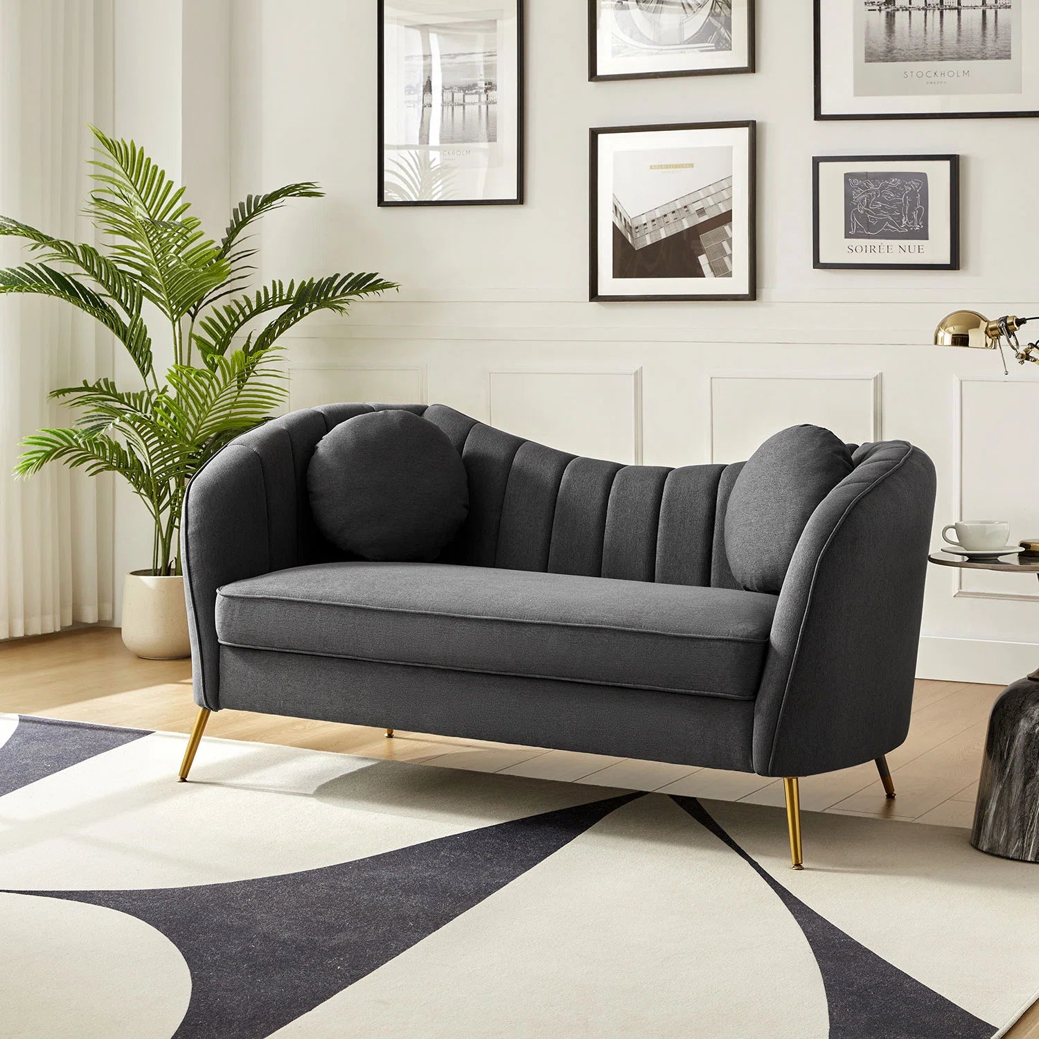 Sidewell Fabric 2 Seater Sofa In Charcoal Grey Colour - Febonic Living