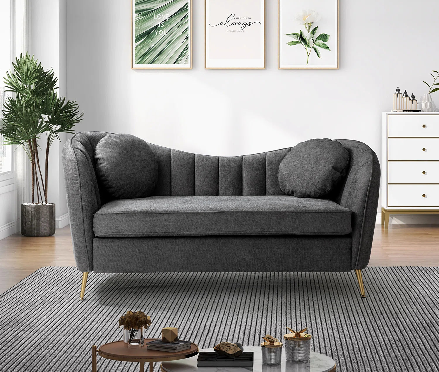 Sidewell Fabric 2 Seater Sofa In Charcoal Grey Colour - Febonic Living