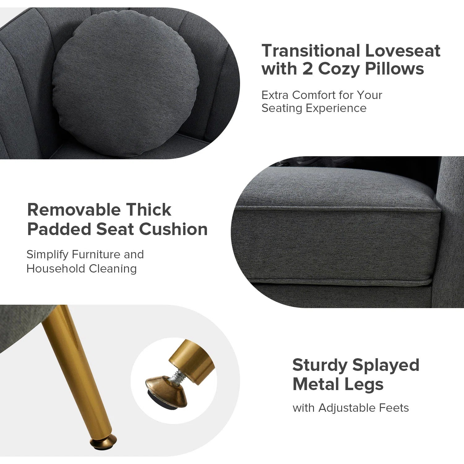 Sidewell Fabric 2 Seater Sofa In Charcoal Grey Colour - Febonic Living